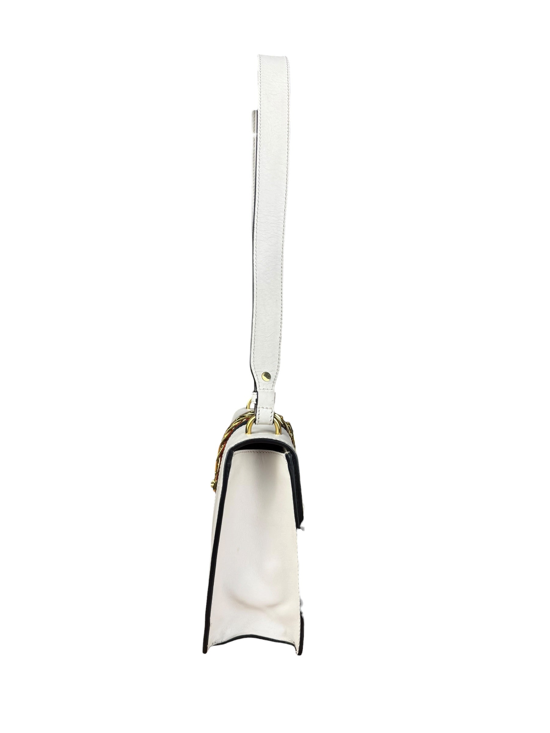 Gucci White Leather Sylvie Chain Shoulder Bag