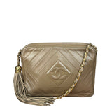 Chanel Tan Beige Chevron Leather Camera Case