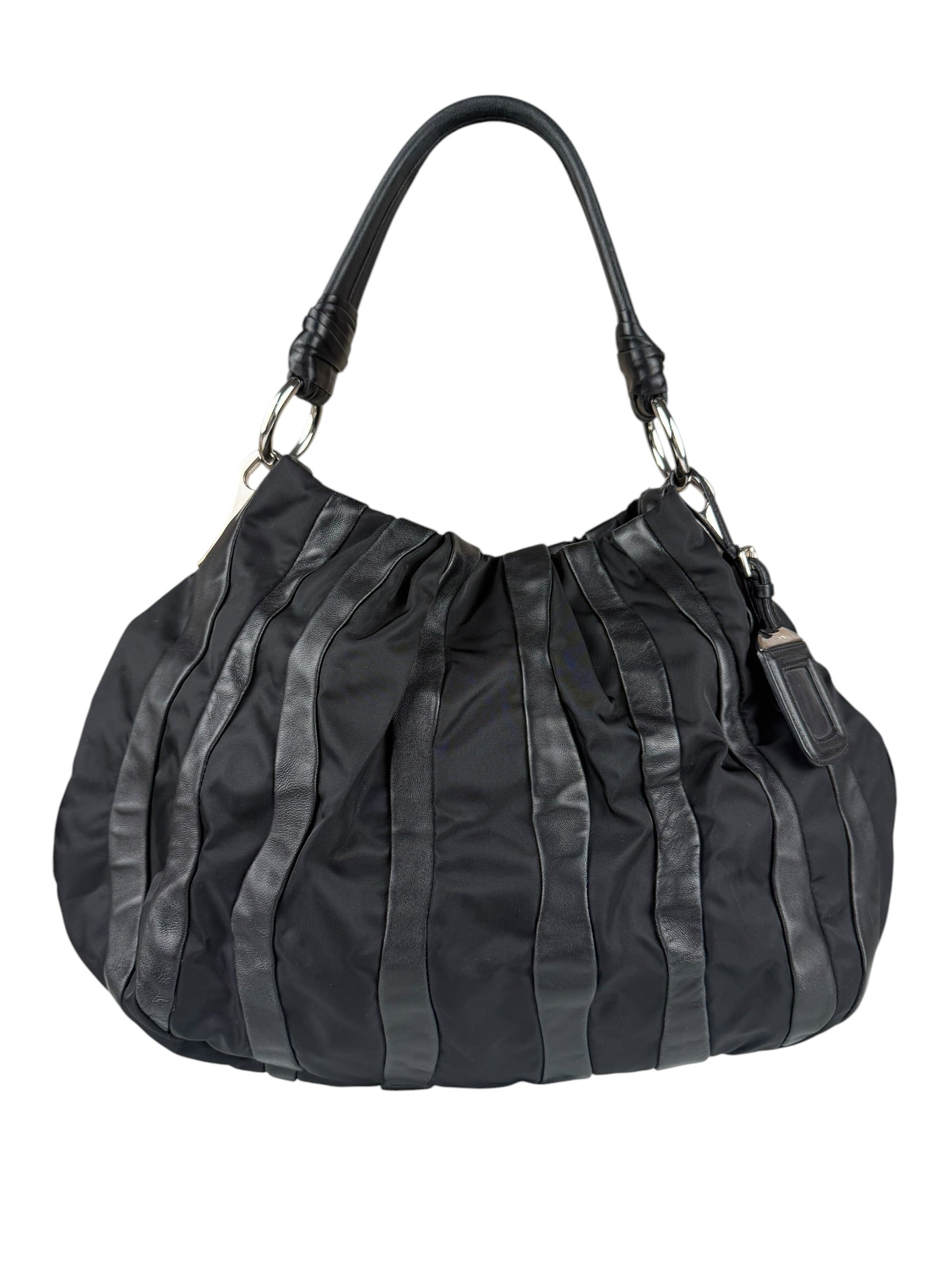 Prada Black Tessuto Nylon/Leather Waves Shoulder Bag