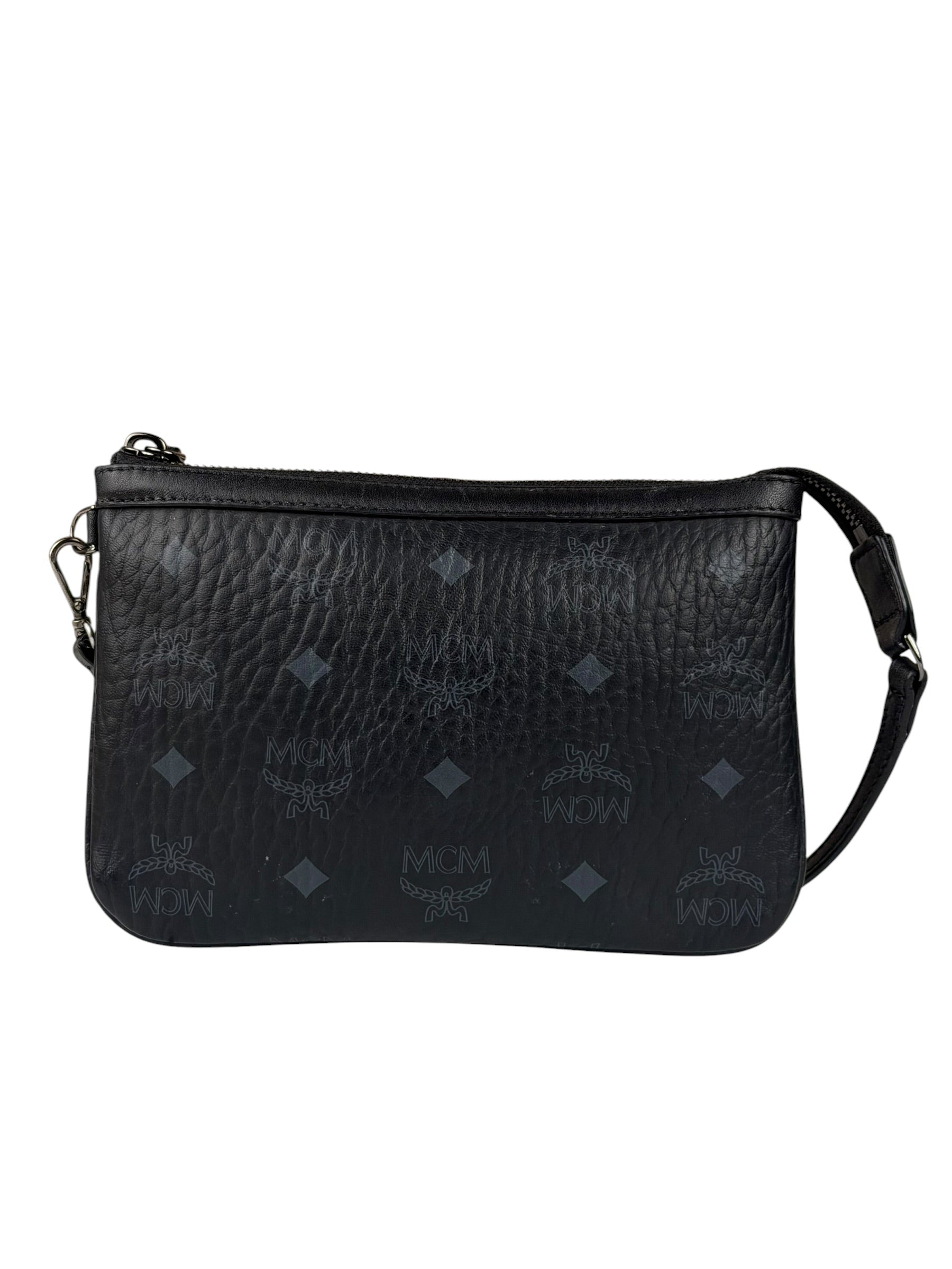 MCM Black Leather Visetos Monogram Pochette