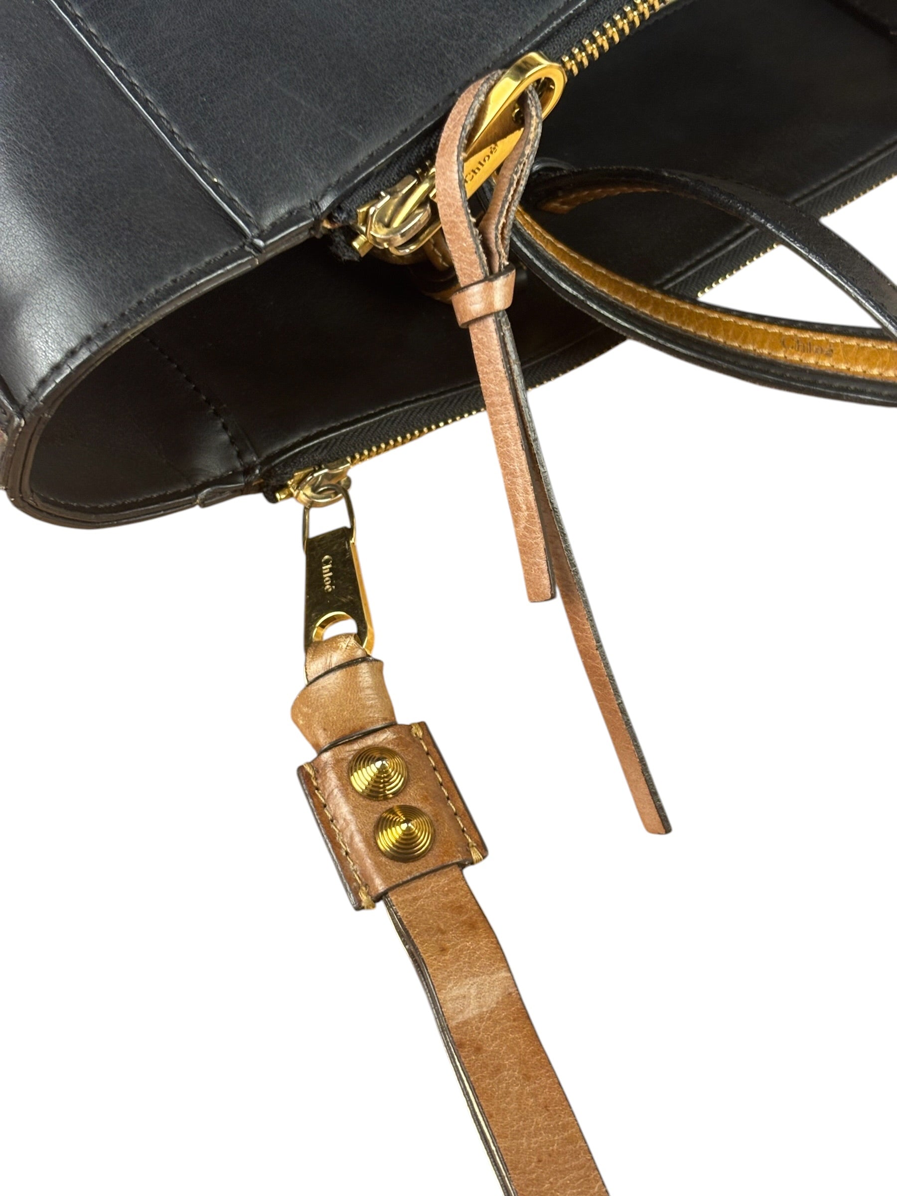 Chloe Black Leather Roy Large Zip Shoulder Bag