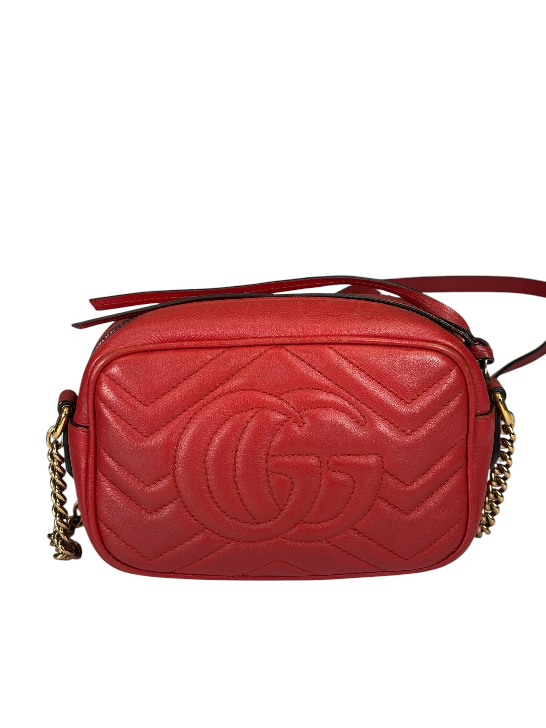 Gucci Red Leather Marmont Small Camera Bag