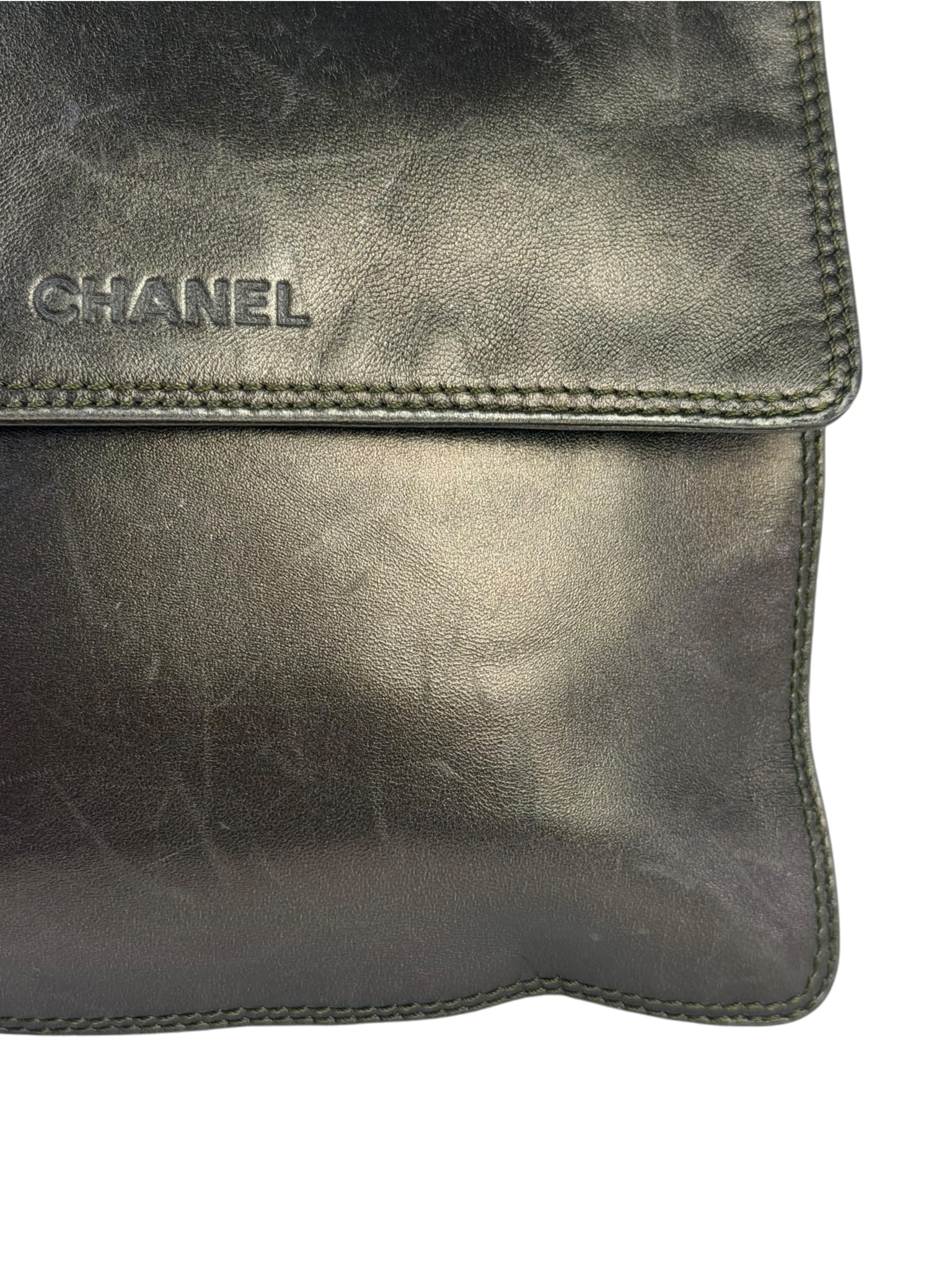 Chanel Vintage Metallic Bronze Lambskin Logo Messenger Bag 1997