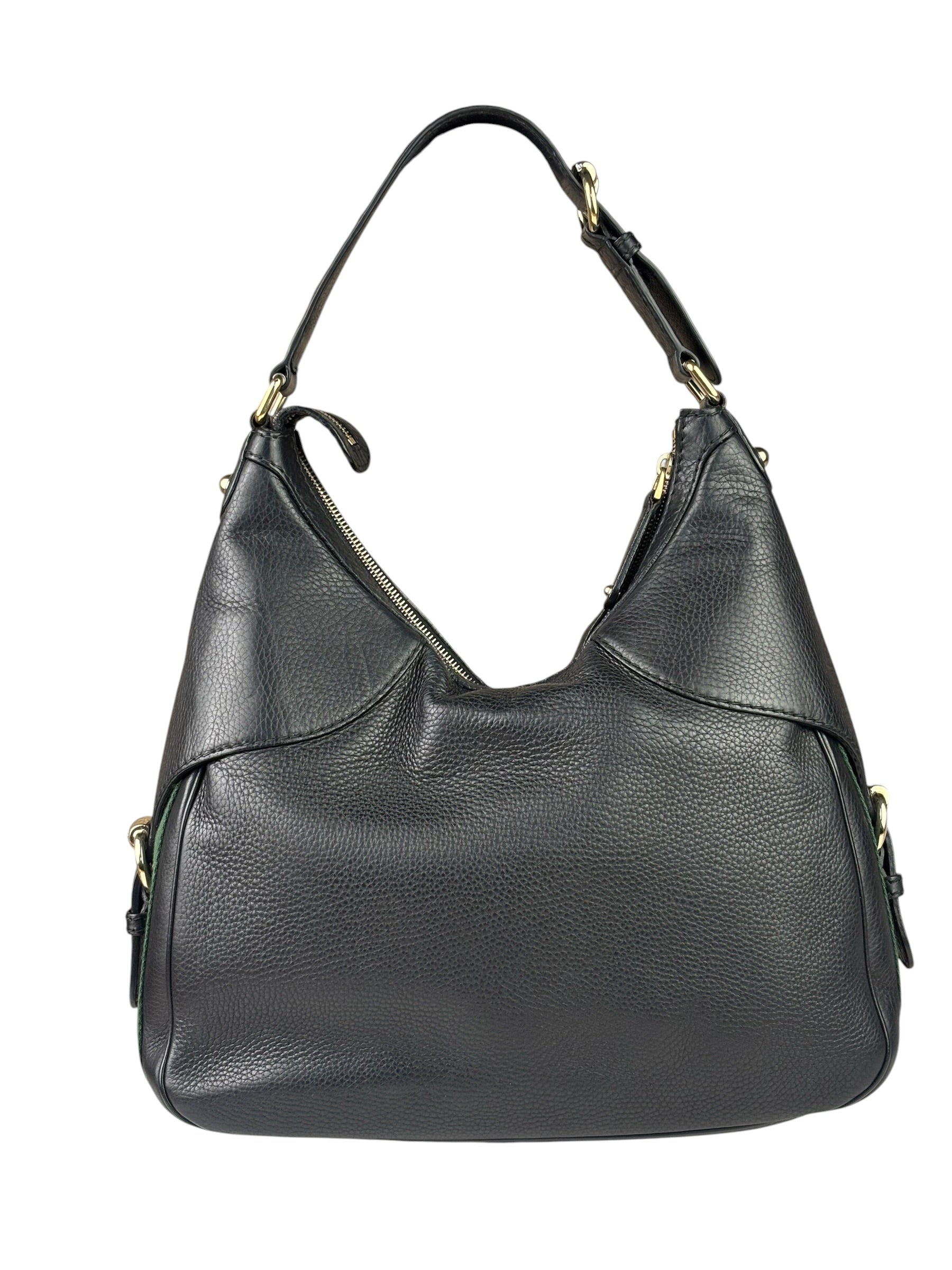 Gucci Black Leather Heritage Horsebit Hobo Bag