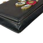 Gucci GG Crystal Embellished Black Leather Wallet on Chain Bag