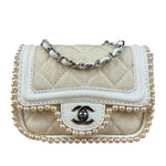 Chanel White Leather/Canvas Pearl Crossbody Flap 2003