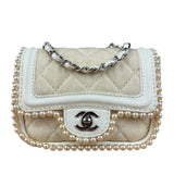 Chanel White Leather/Canvas Pearl Crossbody Flap 2003