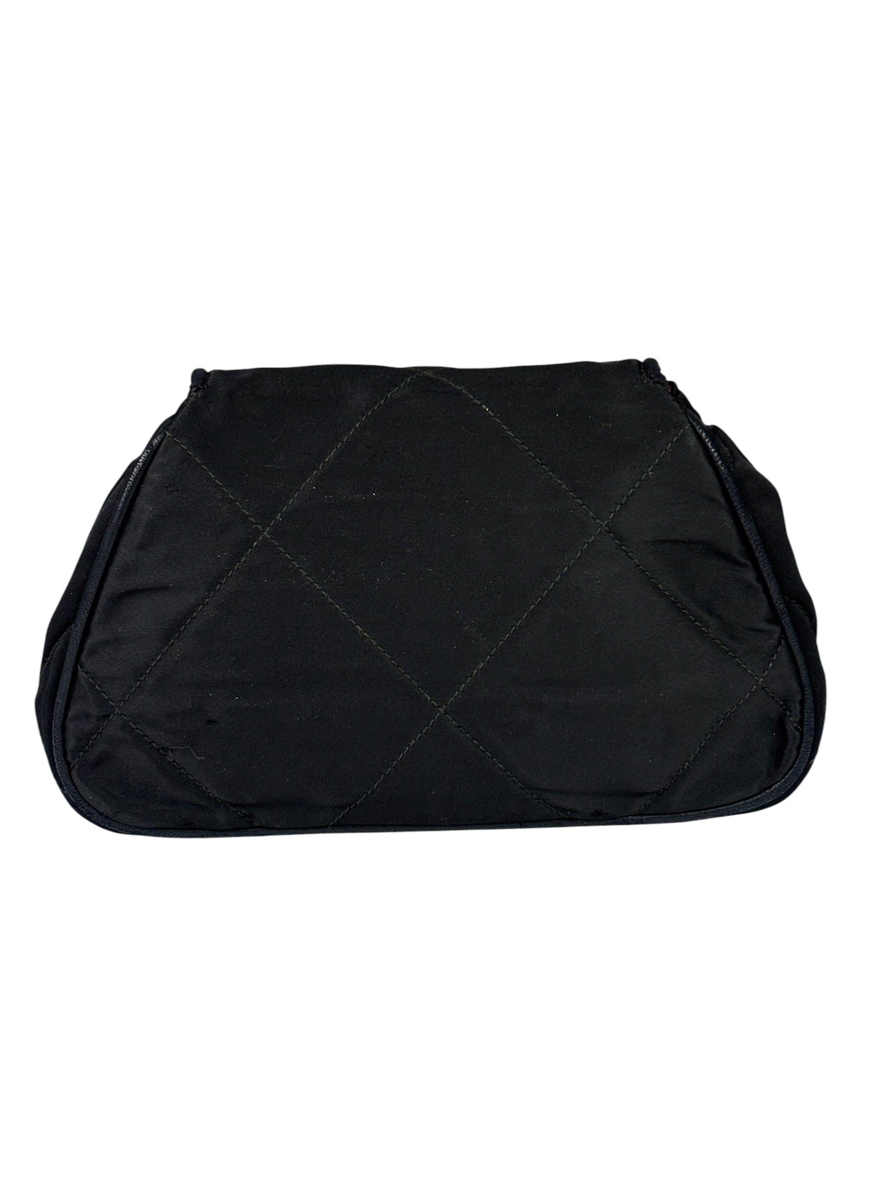 Chanel Black Quilted Satin/Leather Trim Chain Shoulder Bag 1989