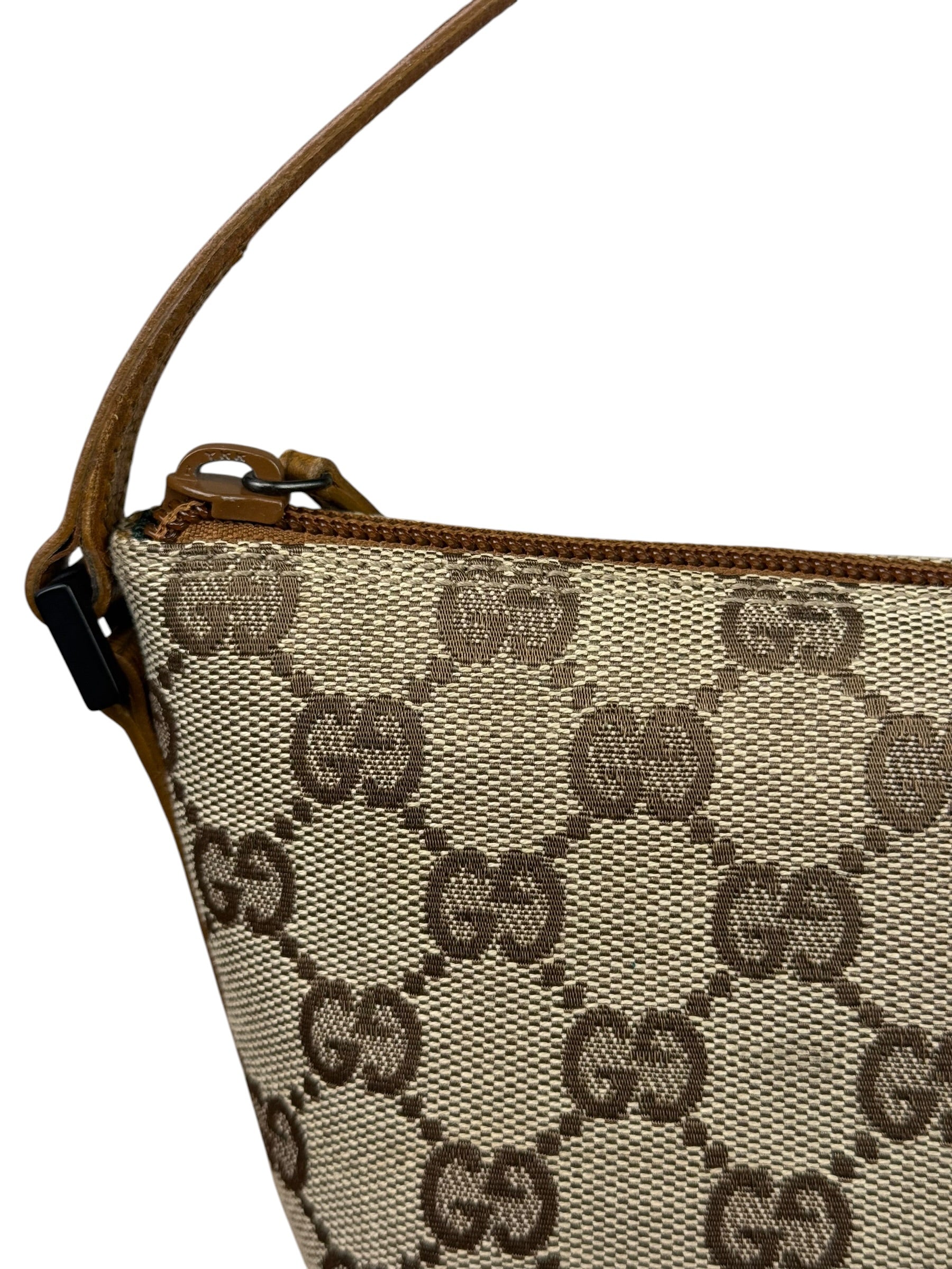 Gucci Brown Leather Trim GG Boat Pochette