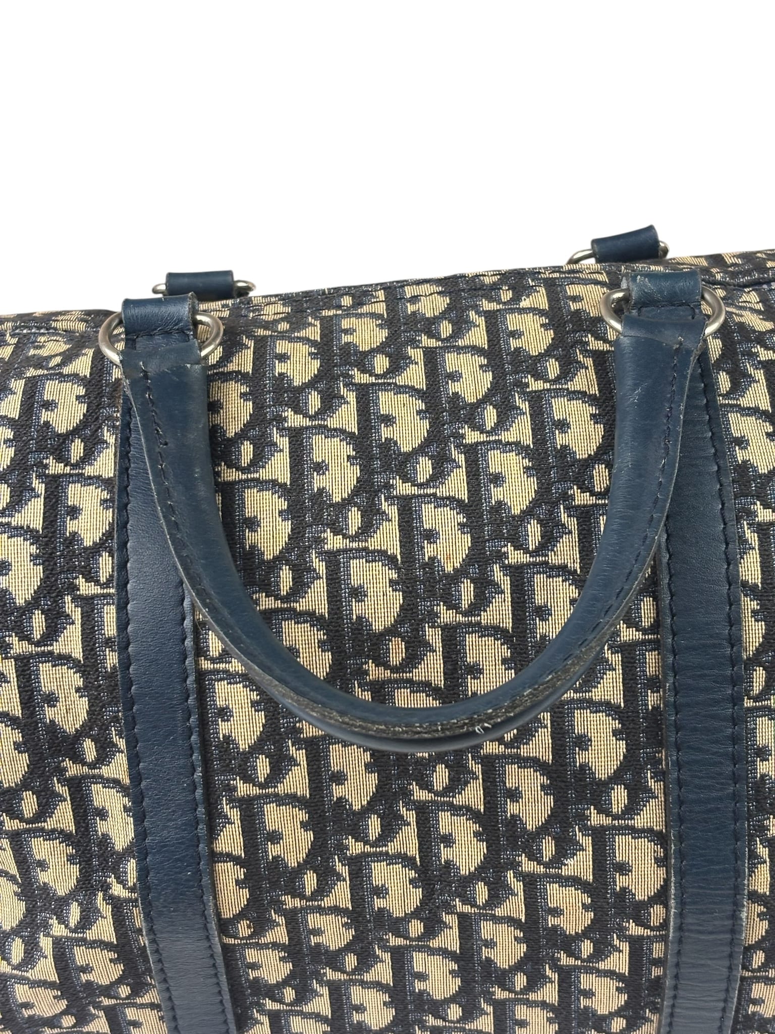 Christian Dior Vintage Navy Leather Trim Trotter Boston Bag
