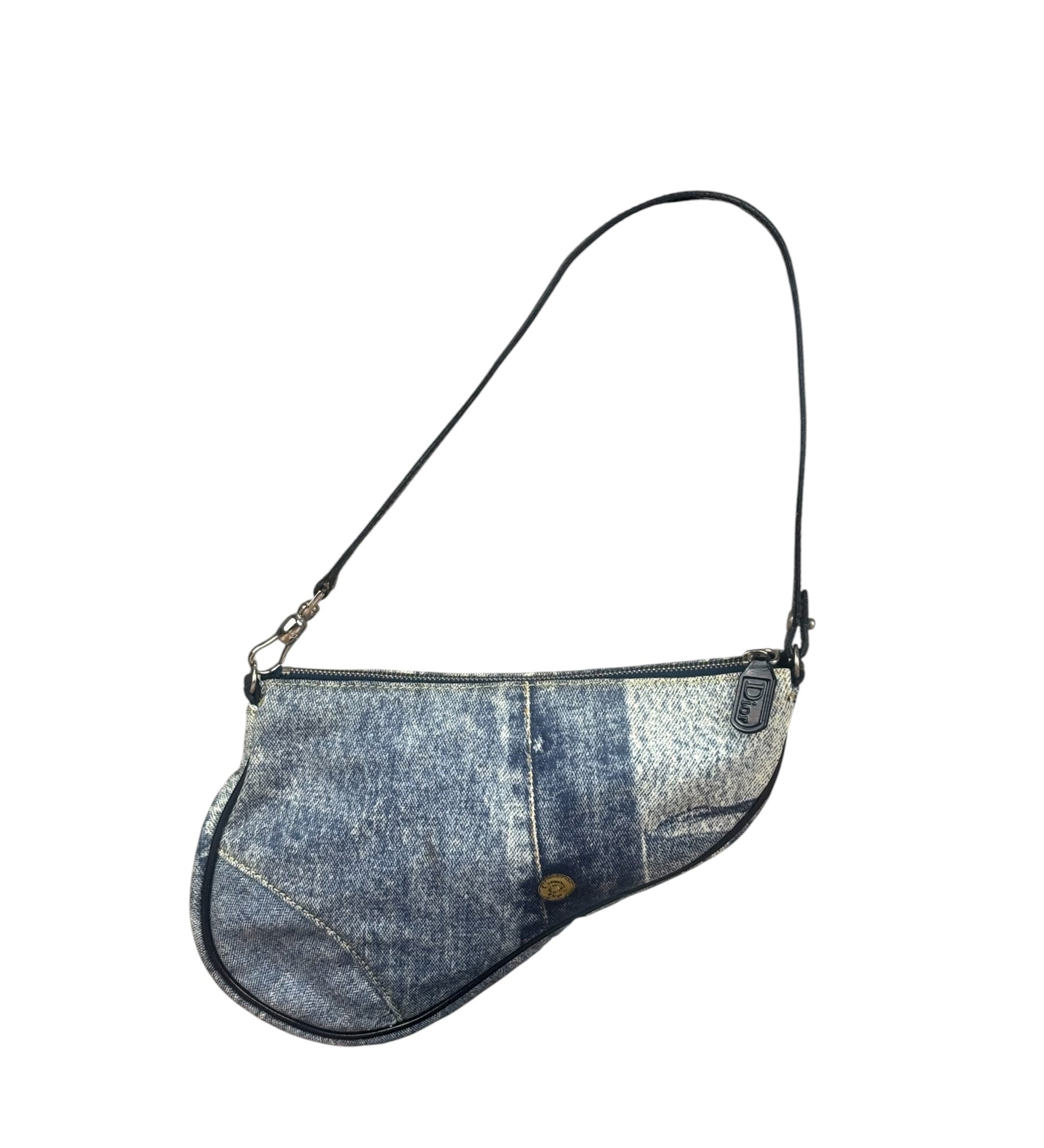 Christian Dior Vintage Denim Leather Trim  Saddle Pochette