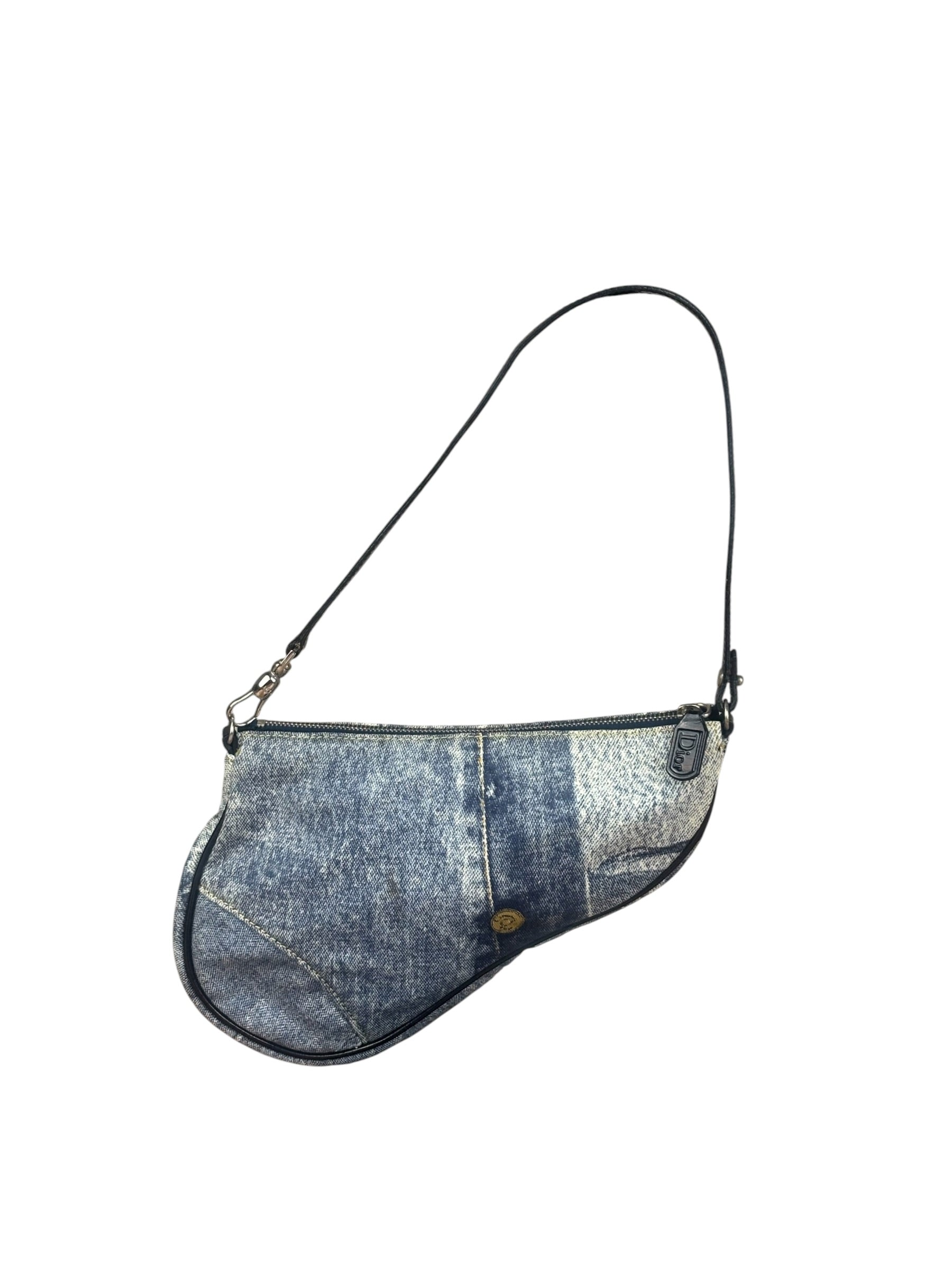 Christian Dior Vintage Denim Leather Trim  Saddle Pochette