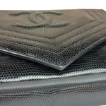 Chanel Black Lizard Leather Envelope Flap Bag 1986