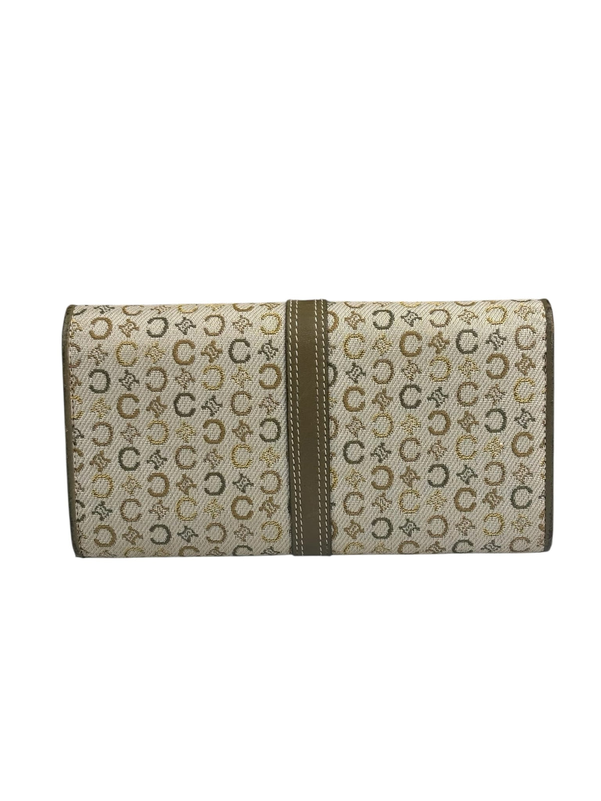 Celine Green/Beige Leather Trim Macadam Flap Wallet