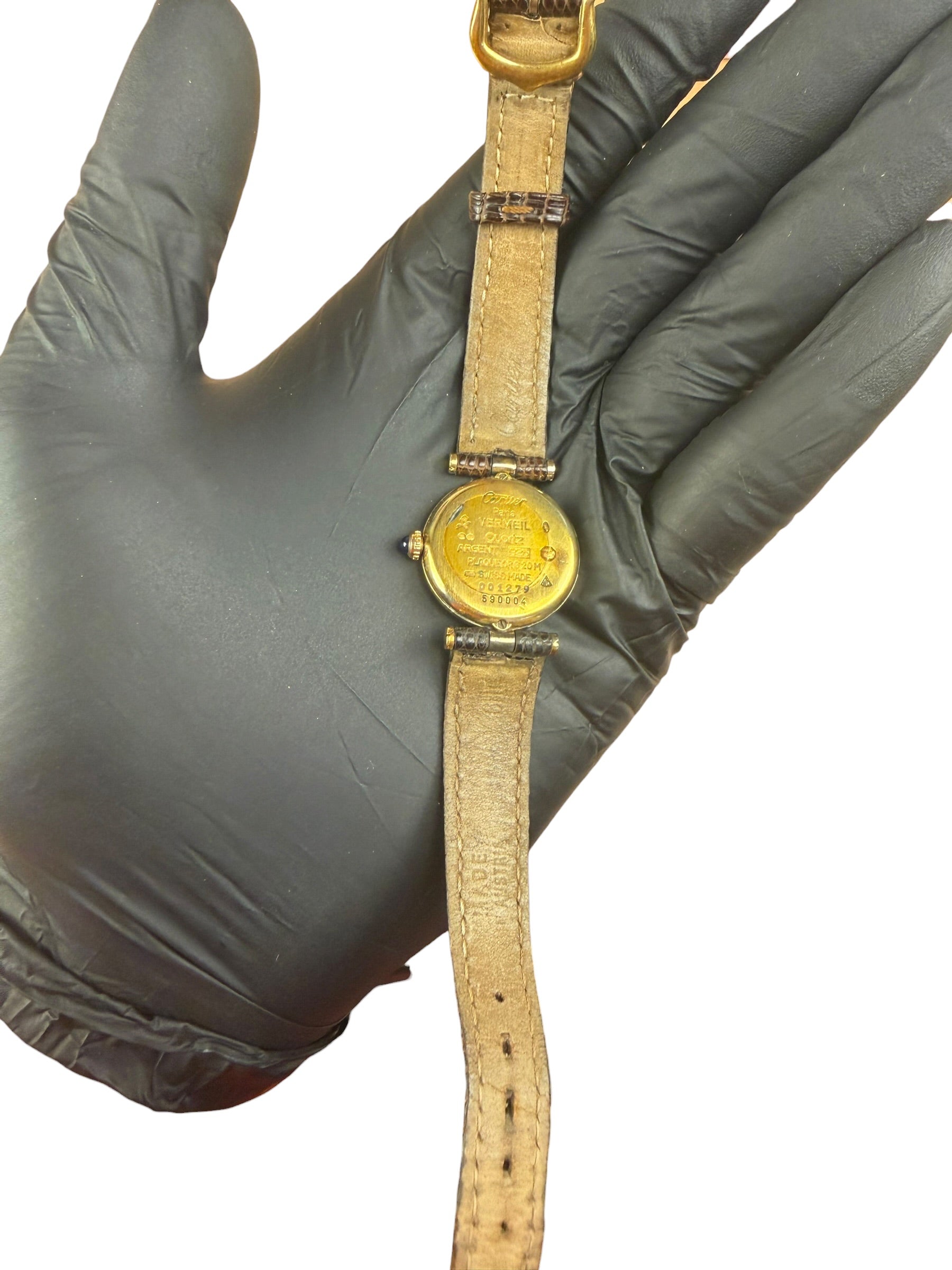 Cartier Must De Vendome Vermeil Cream Roman Dial Brown Lizard Strap