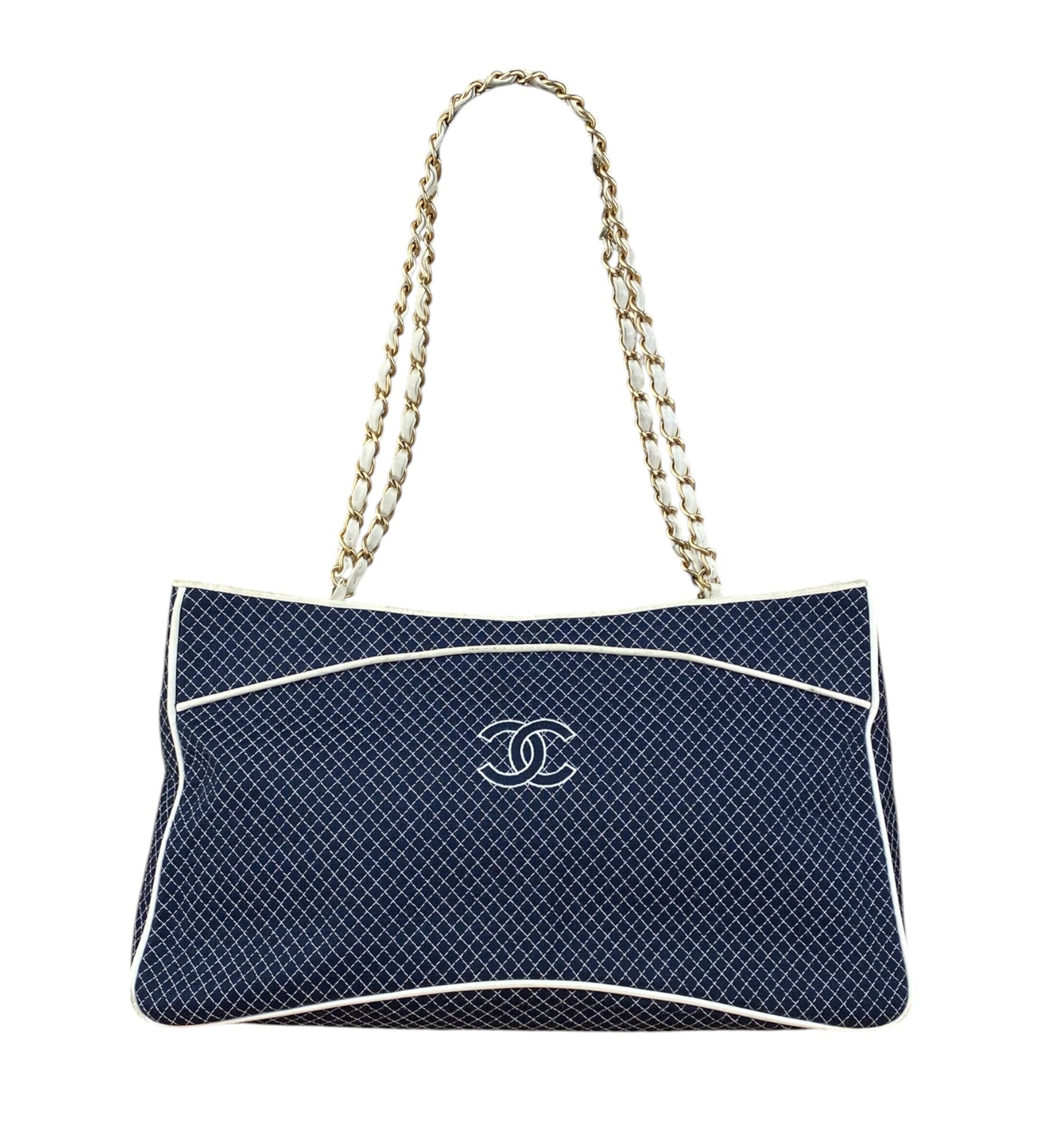 Chanel Navy Canvas Stitch Shoulder Tote 2003