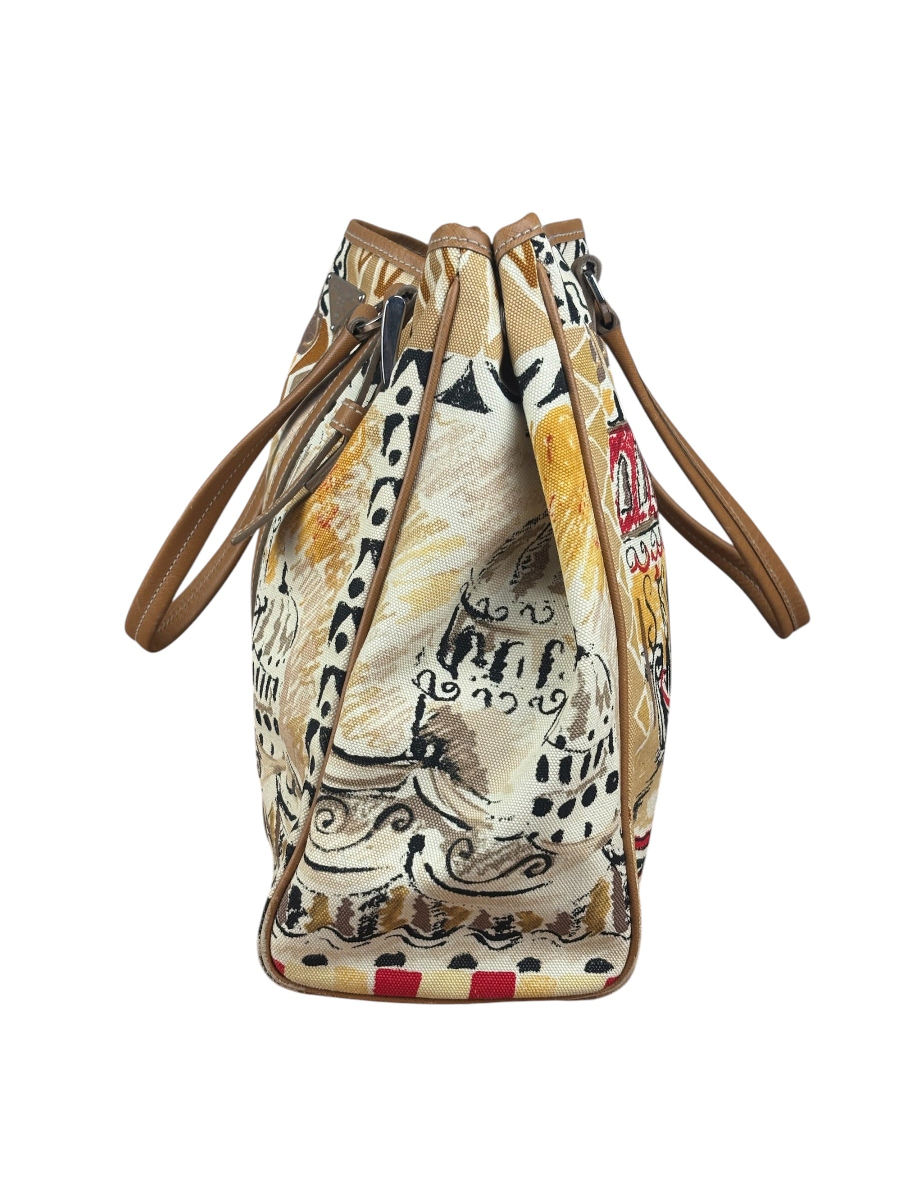 Prada Vintage Limited Edition Venetian Scene Canvas Tote Bag