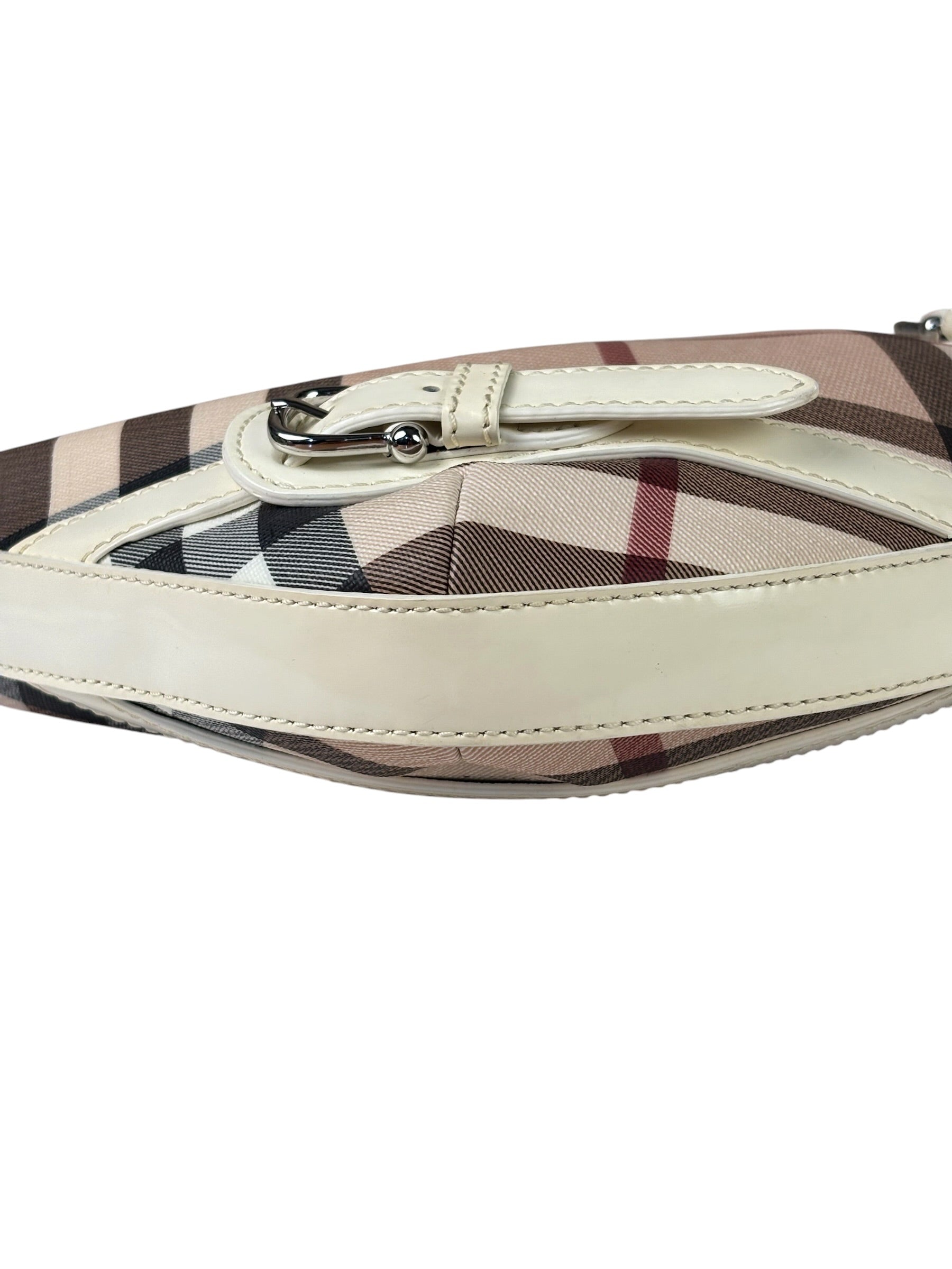 Burberry Beige Leather Trim Nova Check Hobo Bag