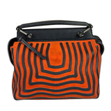 Fendi Navy/Red Leather Trim/Suede Dotcom Striped Two-Way Bag