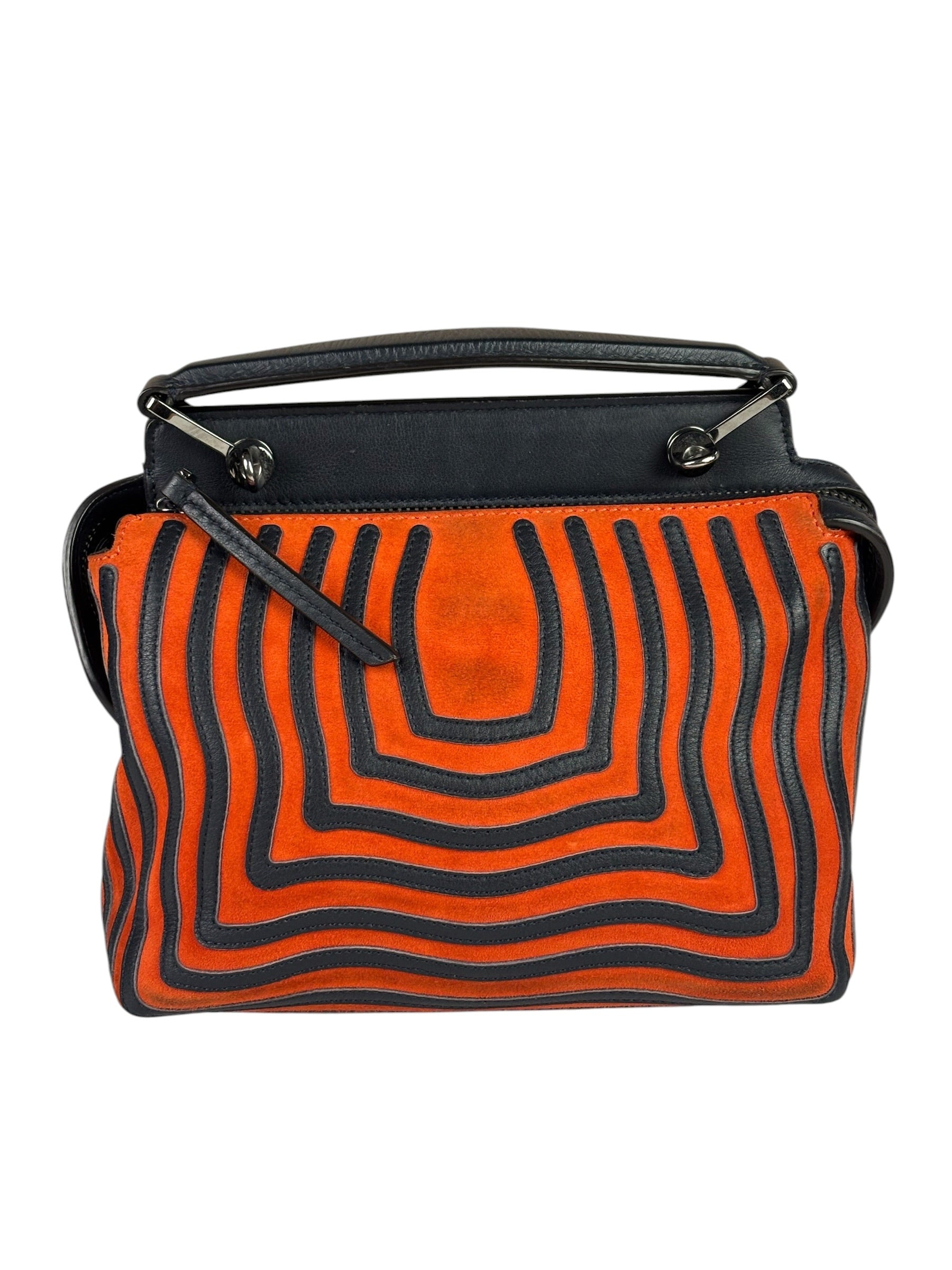 Fendi Navy/Red Leather Trim/Suede Dotcom Striped Two-Way Bag