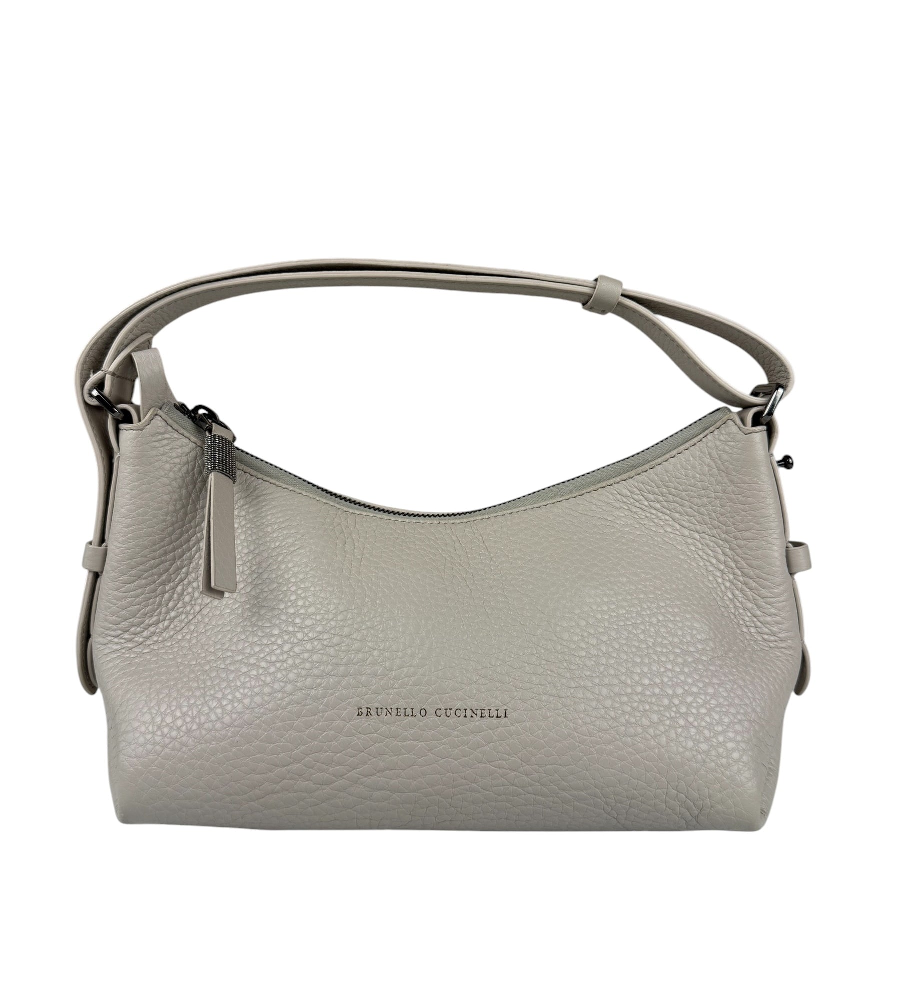 Brunello Cucinelli Ivory Grained Leather Shoulder Bag