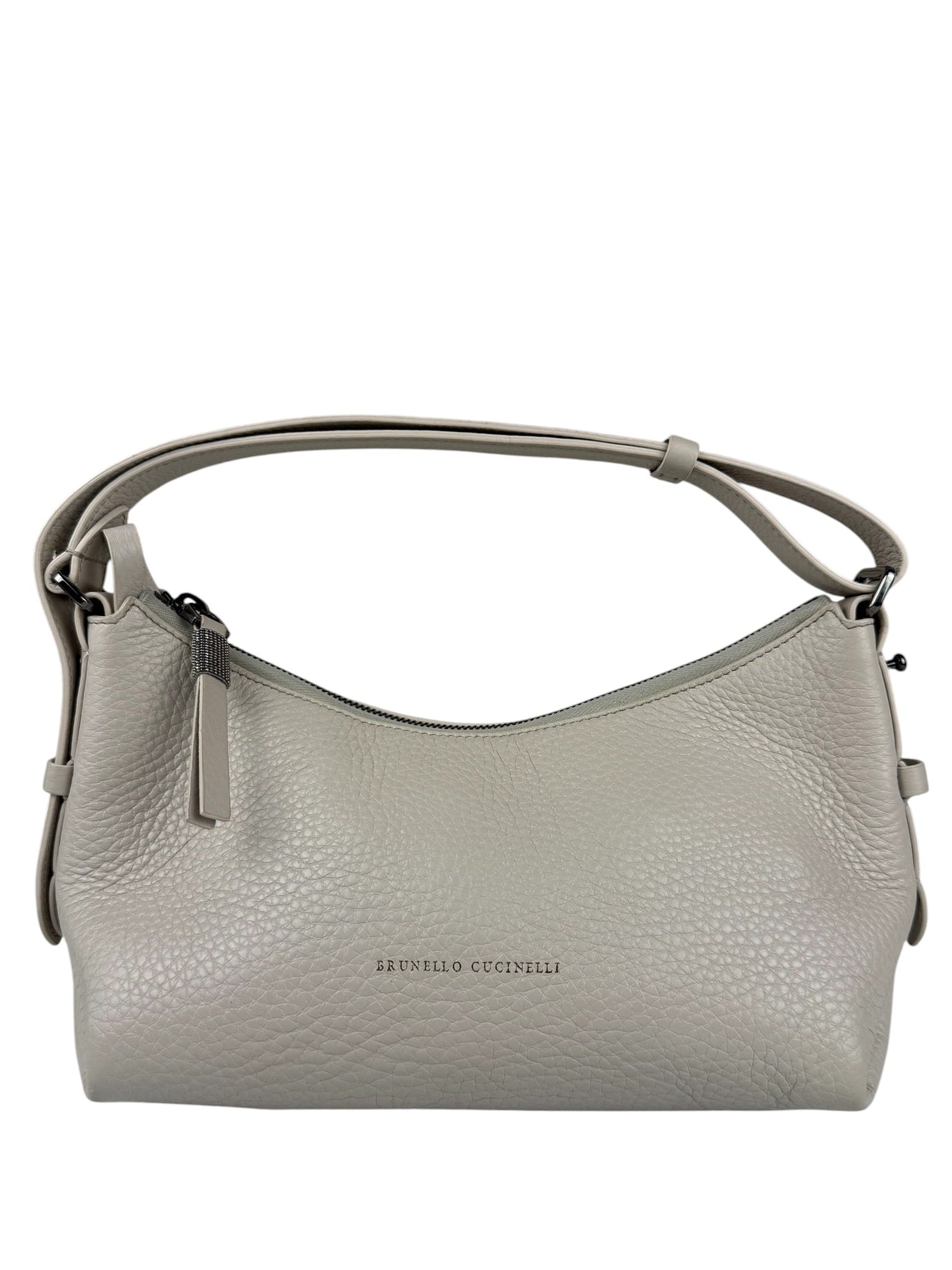 Brunello Cucinelli Ivory Grained Leather Shoulder Bag