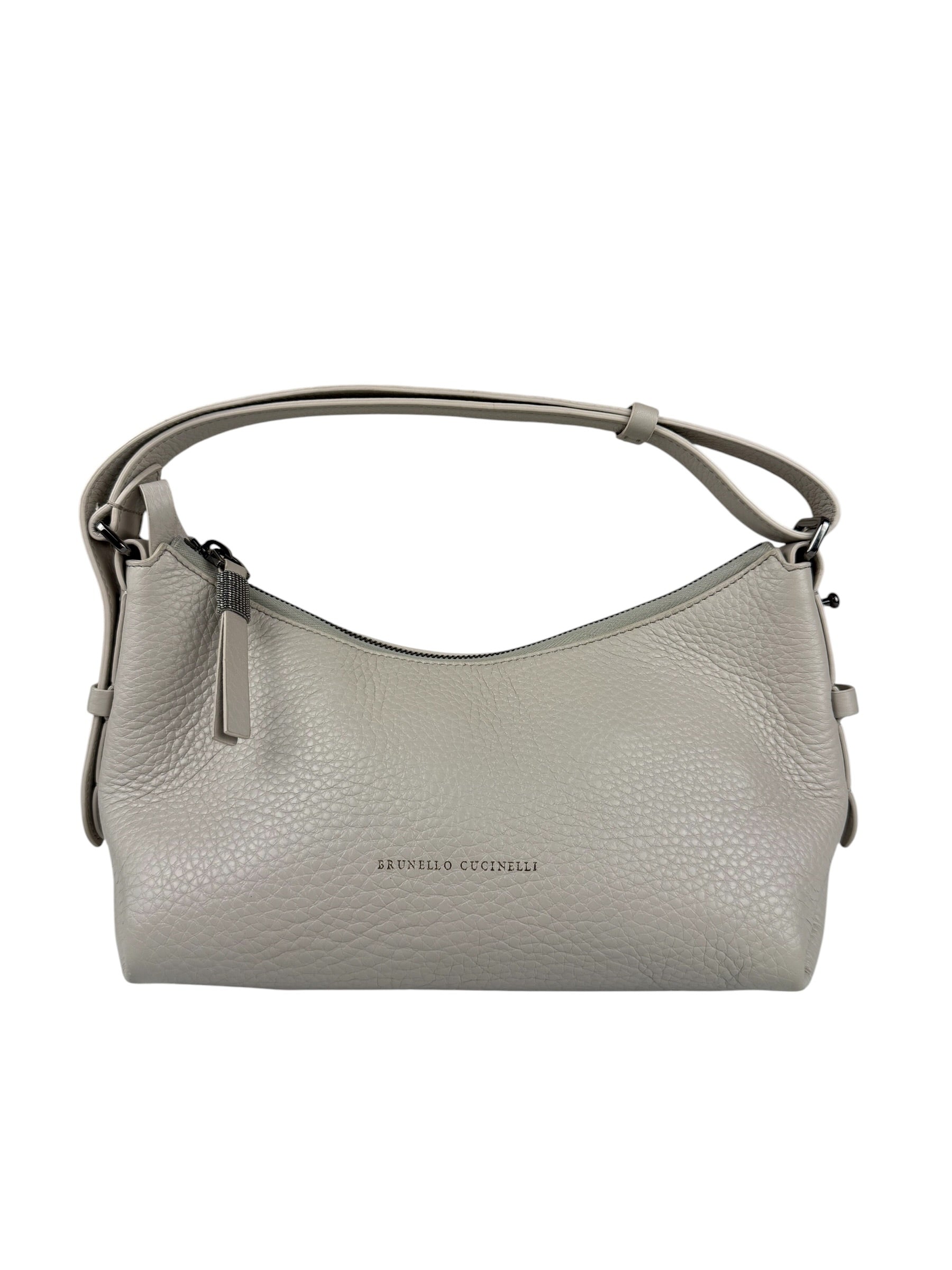 Brunello Cucinelli Ivory Grained Leather Shoulder Bag