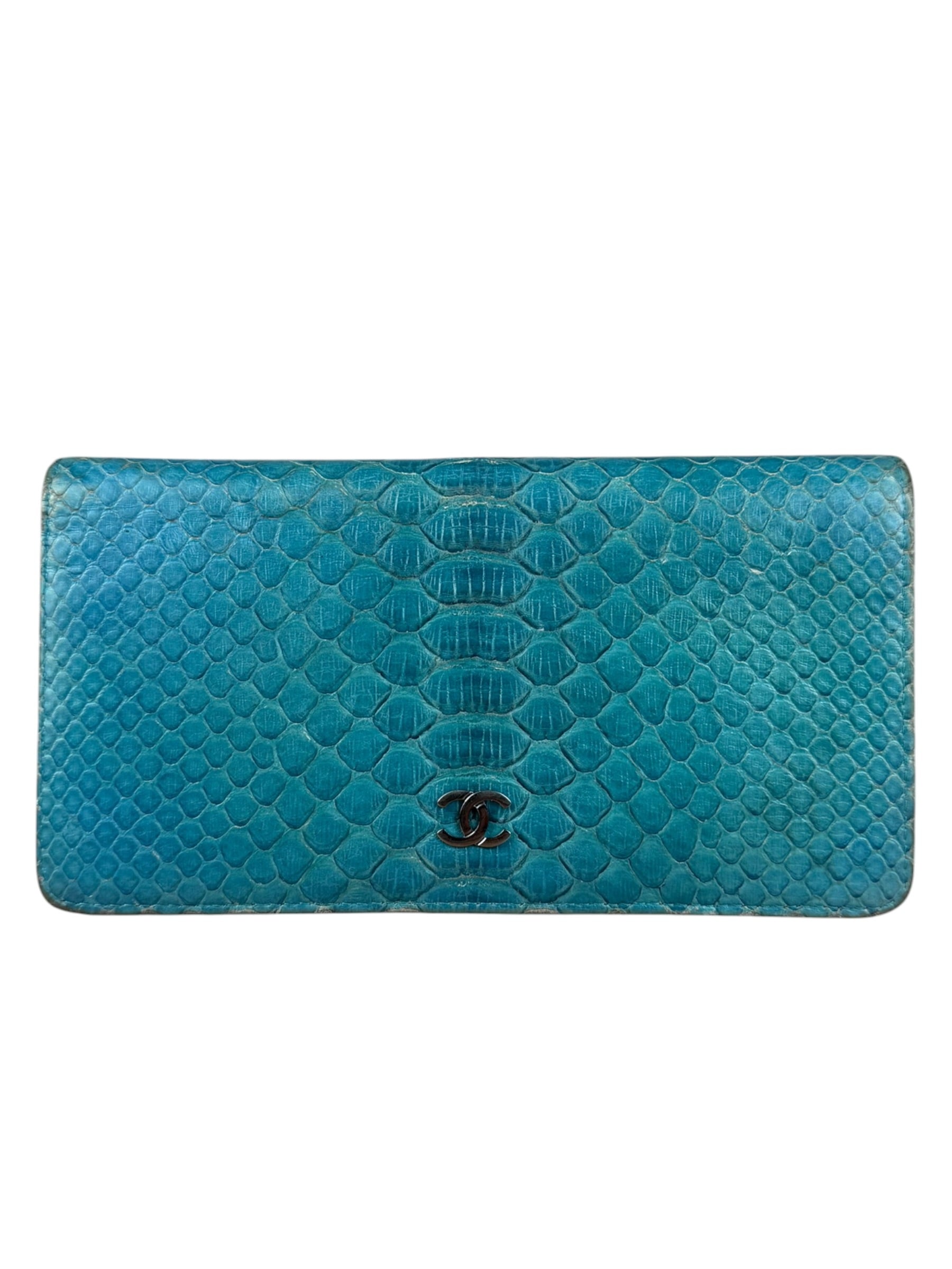 Chanel Turquoise Blue Python Long Wallet 2014