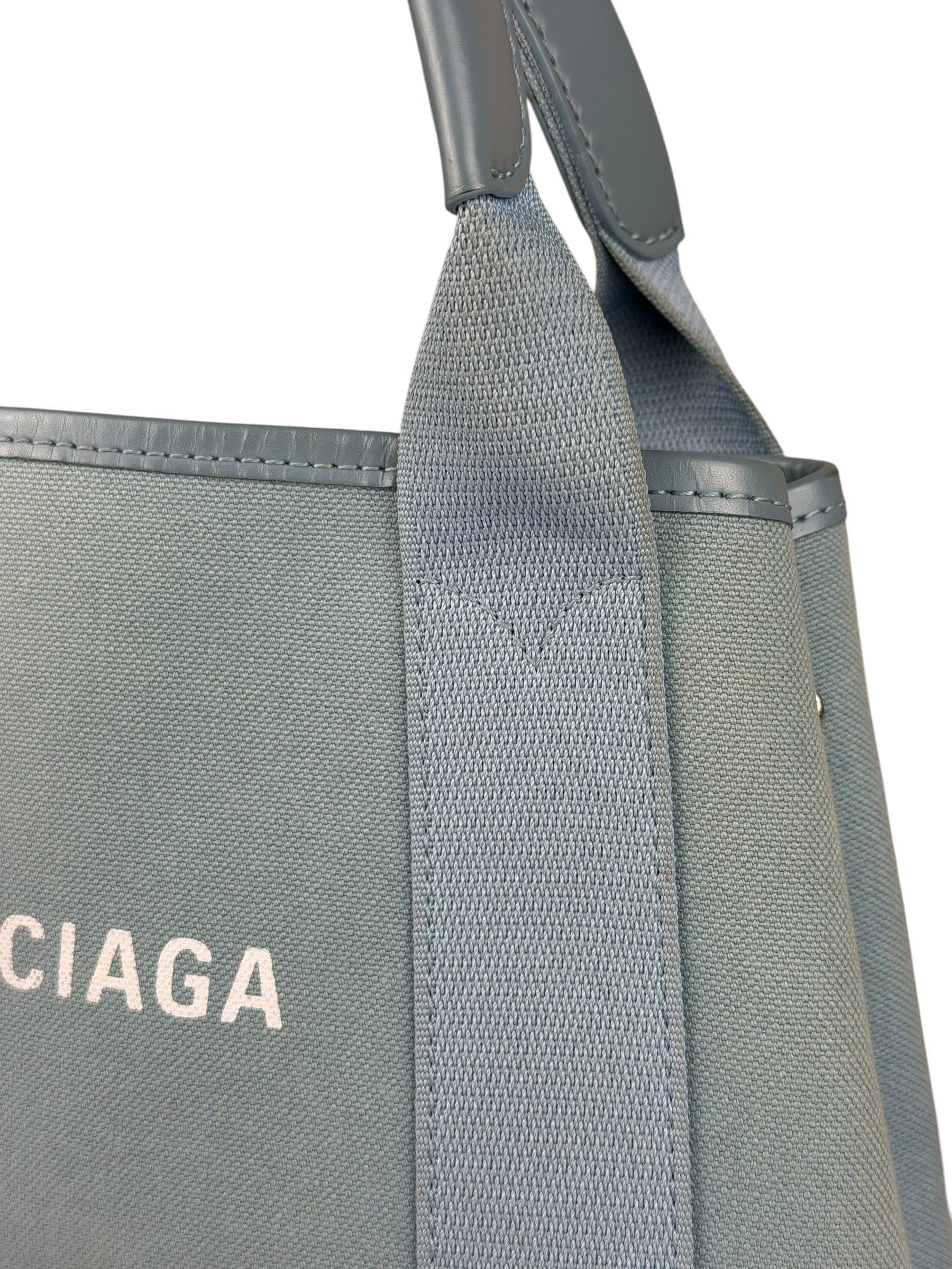 Balenciaga Light Blue Leather Trim Cabas XS Tote Bag