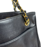 Chanel Vintage Black Leather Quilted Bottom Chain Tote Bag 1987