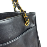 Chanel Vintage Black Leather Quilted Bottom Chain Tote Bag 1987