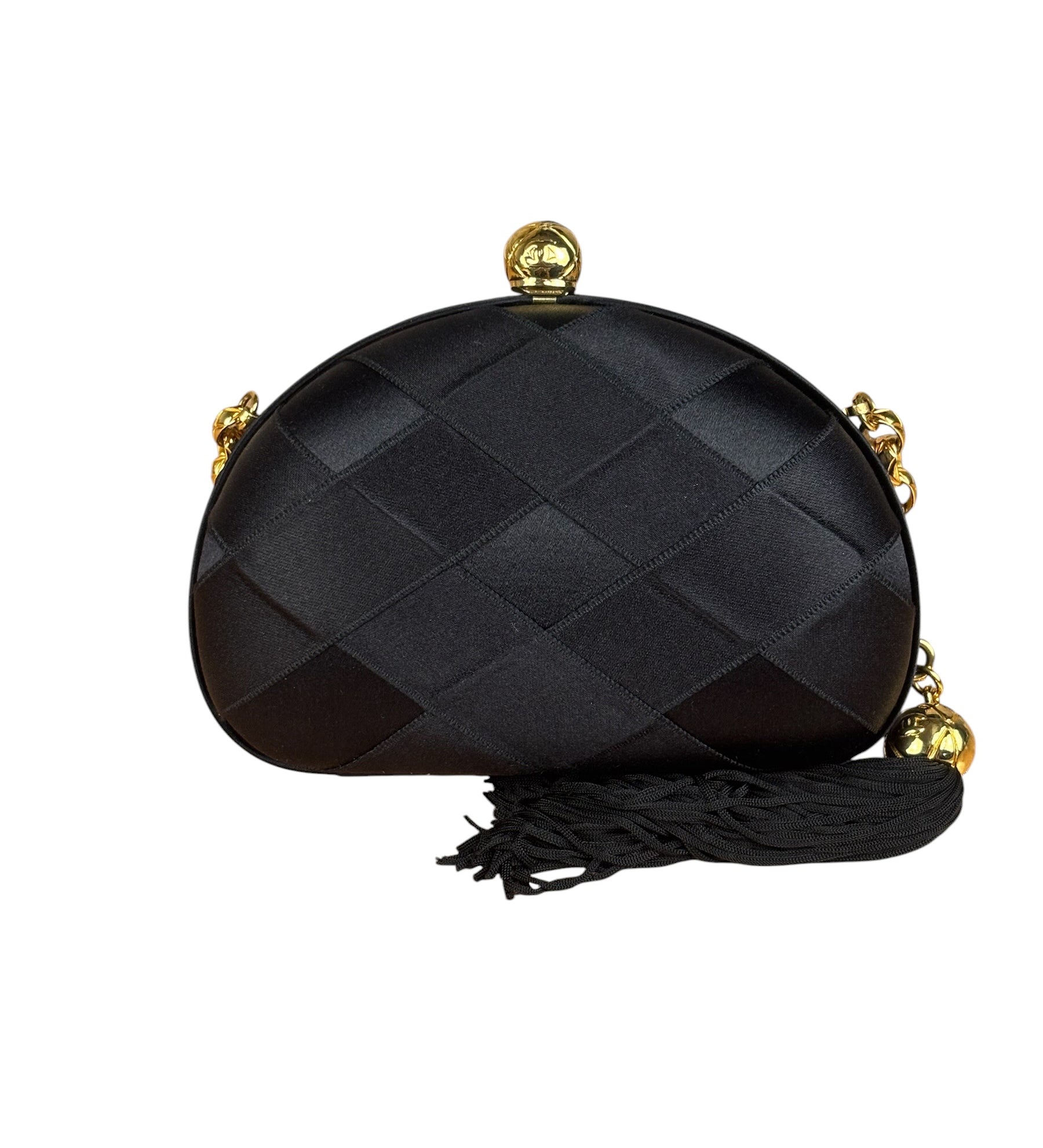 Chanel Black Satin Quilted Chain Clutch 2019