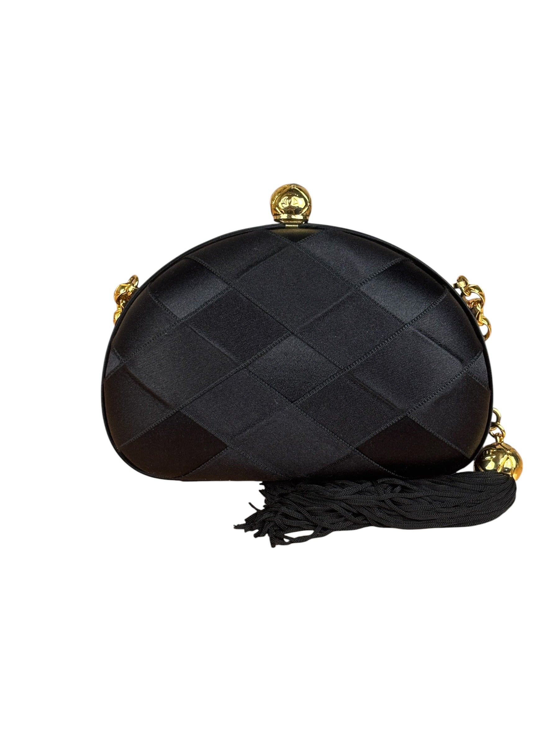 Chanel Black Satin Quilted Chain Clutch 2019