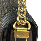 Chanel Black Leather Braided Boy Flap Shoulder Bag 2014