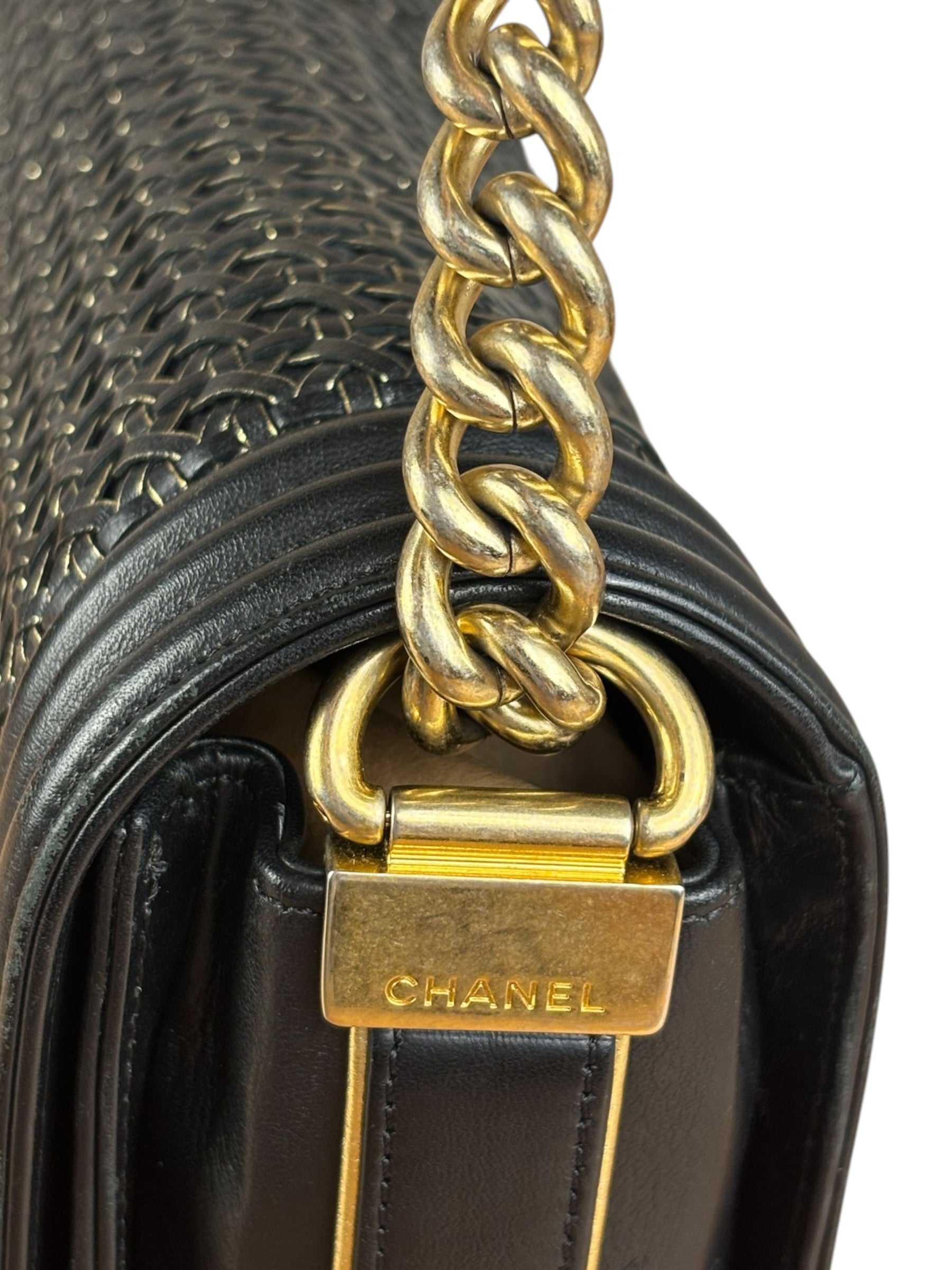 Chanel Black Leather Braided Boy Flap Shoulder Bag 2014