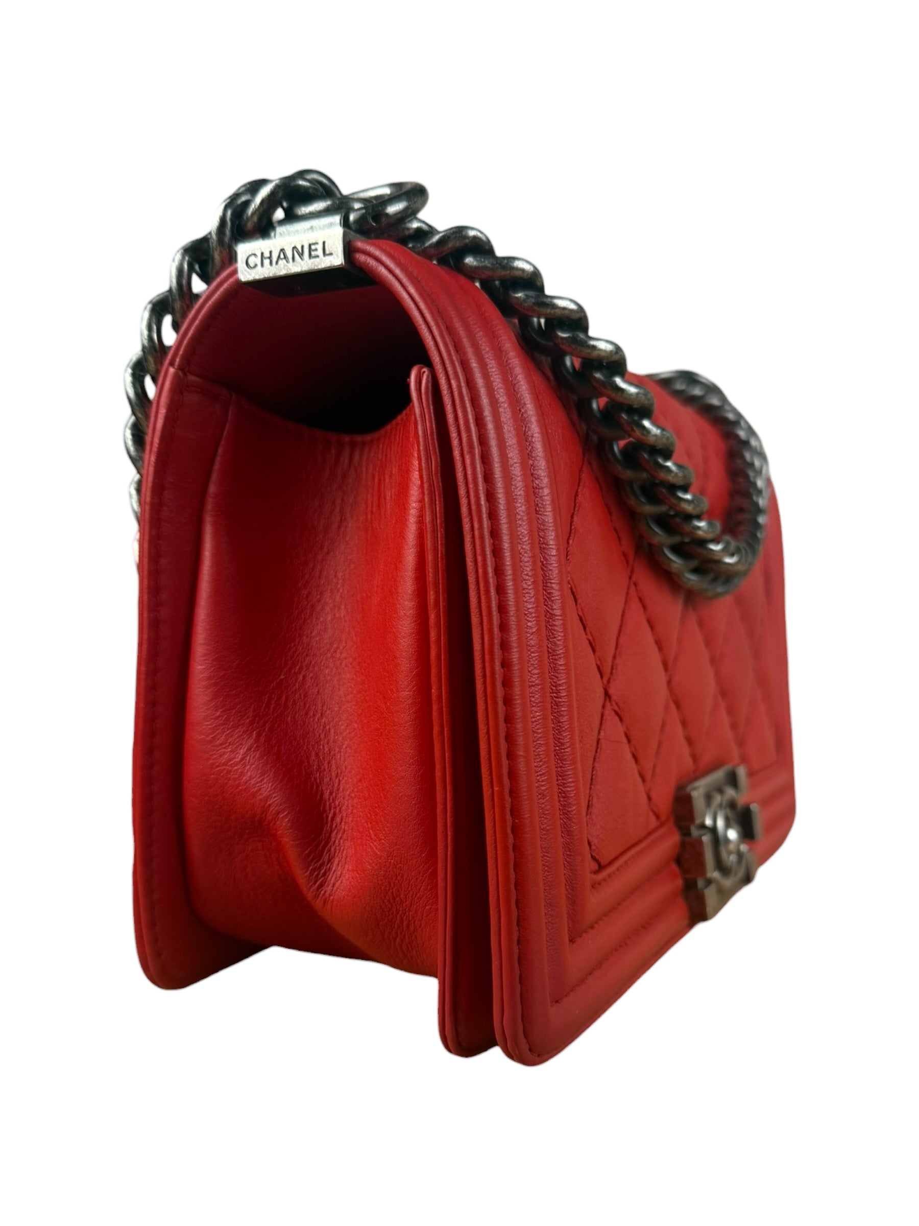 Chanel Red Leather Boy Flap Shoulder Bag -2013