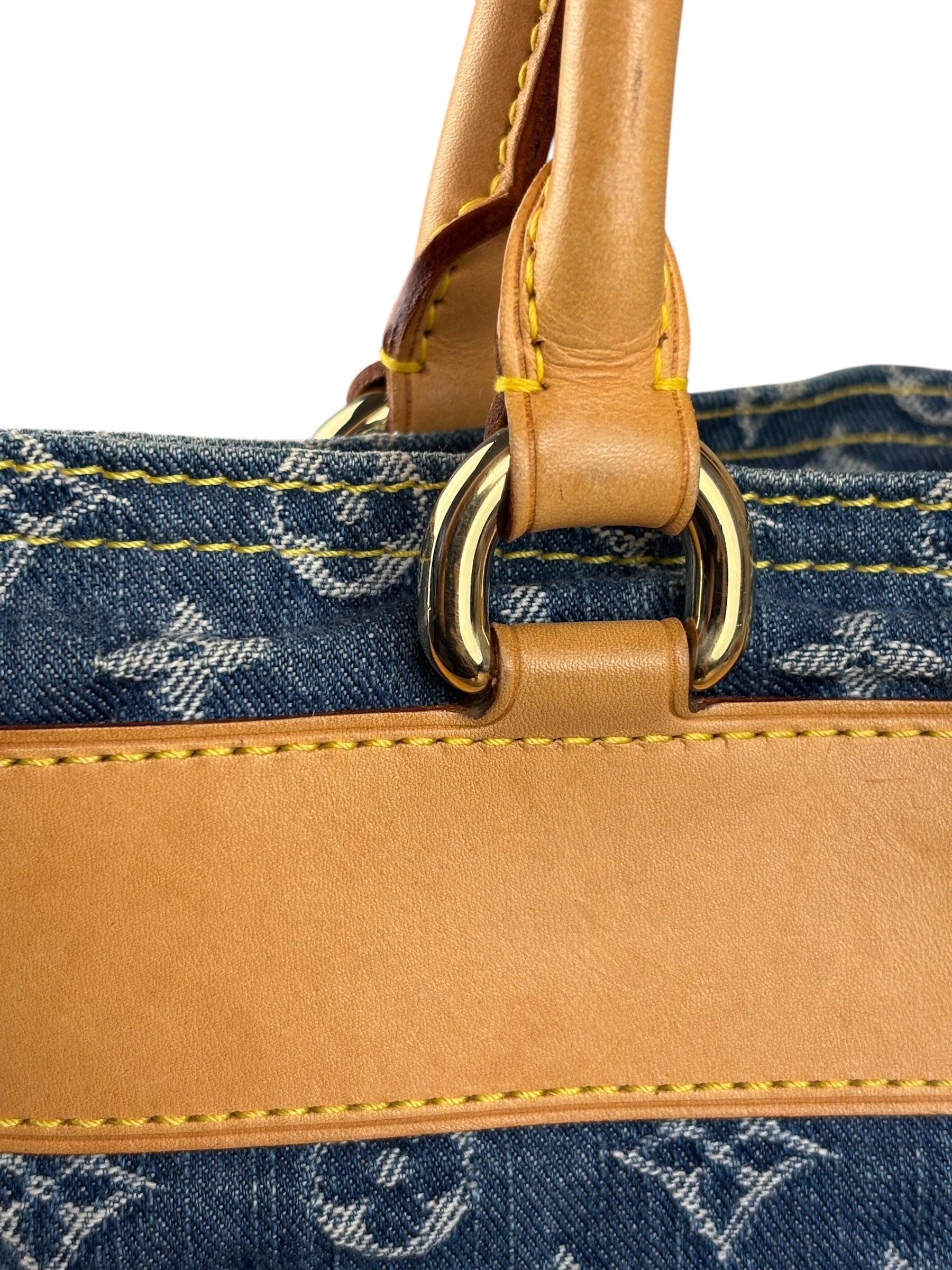 Louis Vuitton Vintage Demin Leather Trim Flat Shopper Tote Bag