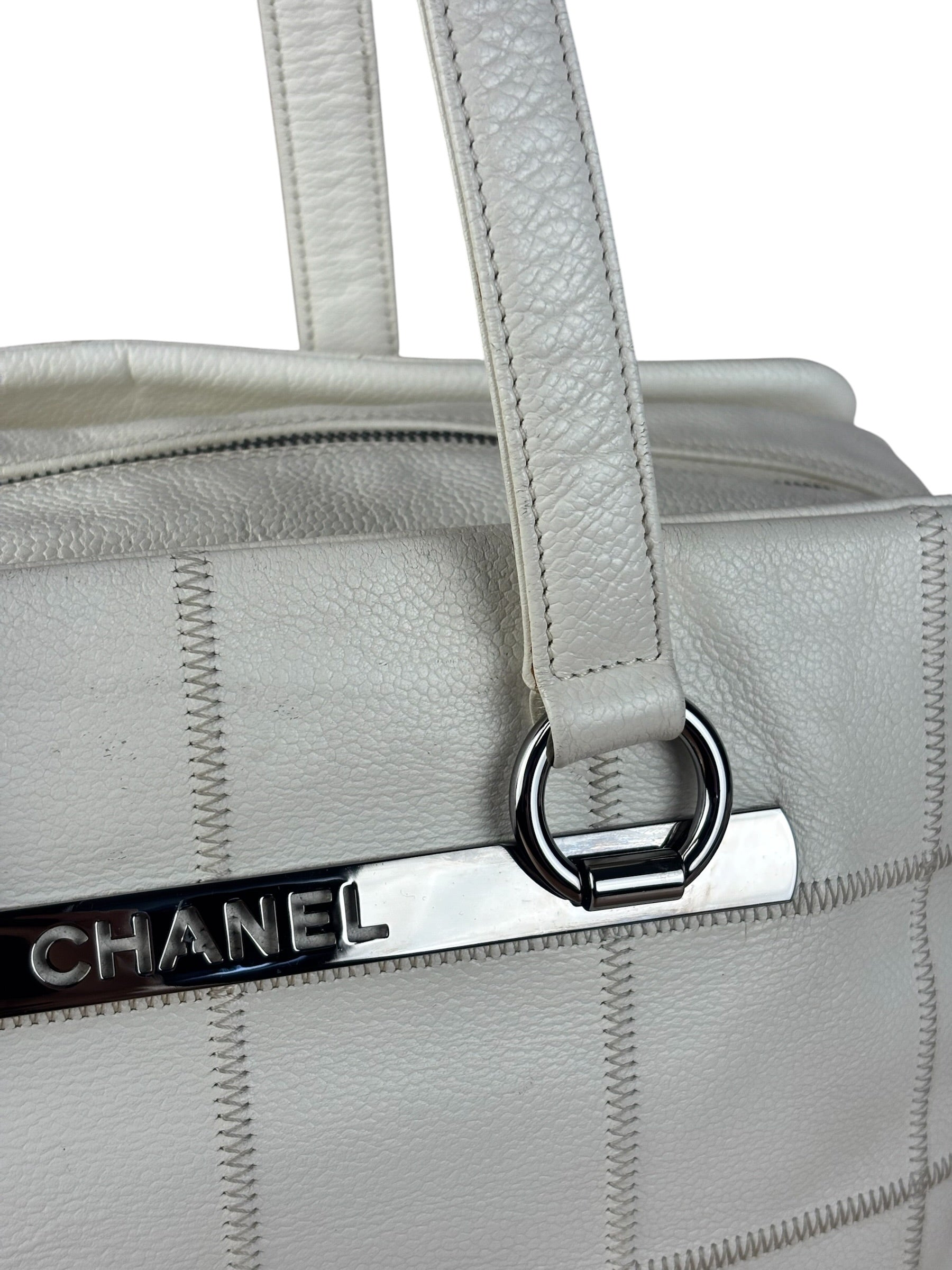 Chanel White Chocolate Bar Quilted Caviar LAX Bowler Bag 2004