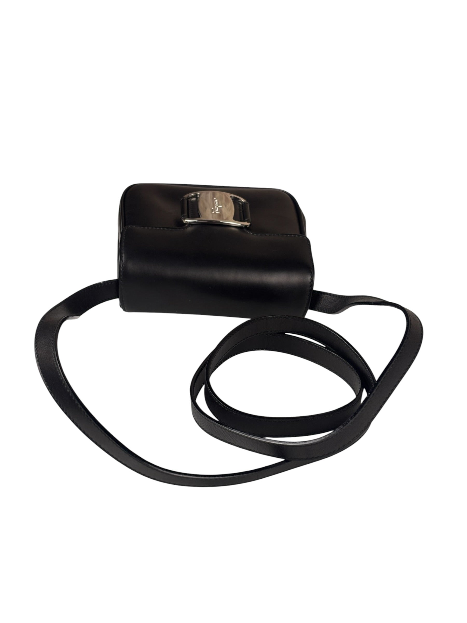 Ferragamo Black Leather Flap Mini Shoulder Bag