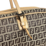 Fendi Beige Leather Trim Zucca Small Boston Bag