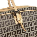 Fendi Beige Leather Trim Zucca Small Boston Bag