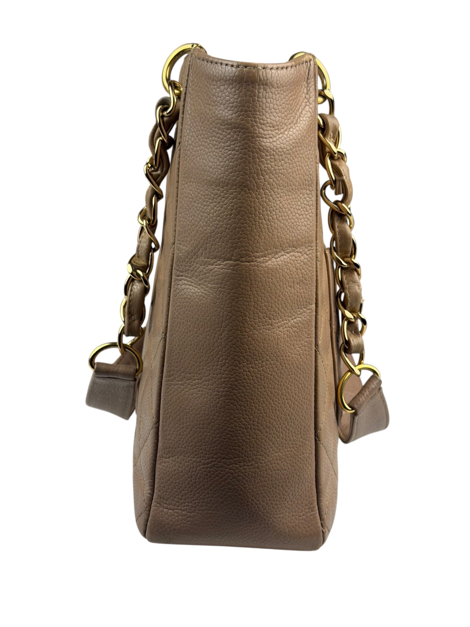 Chanel Beige Quilted Caviar Petite Shopping Tote 2004