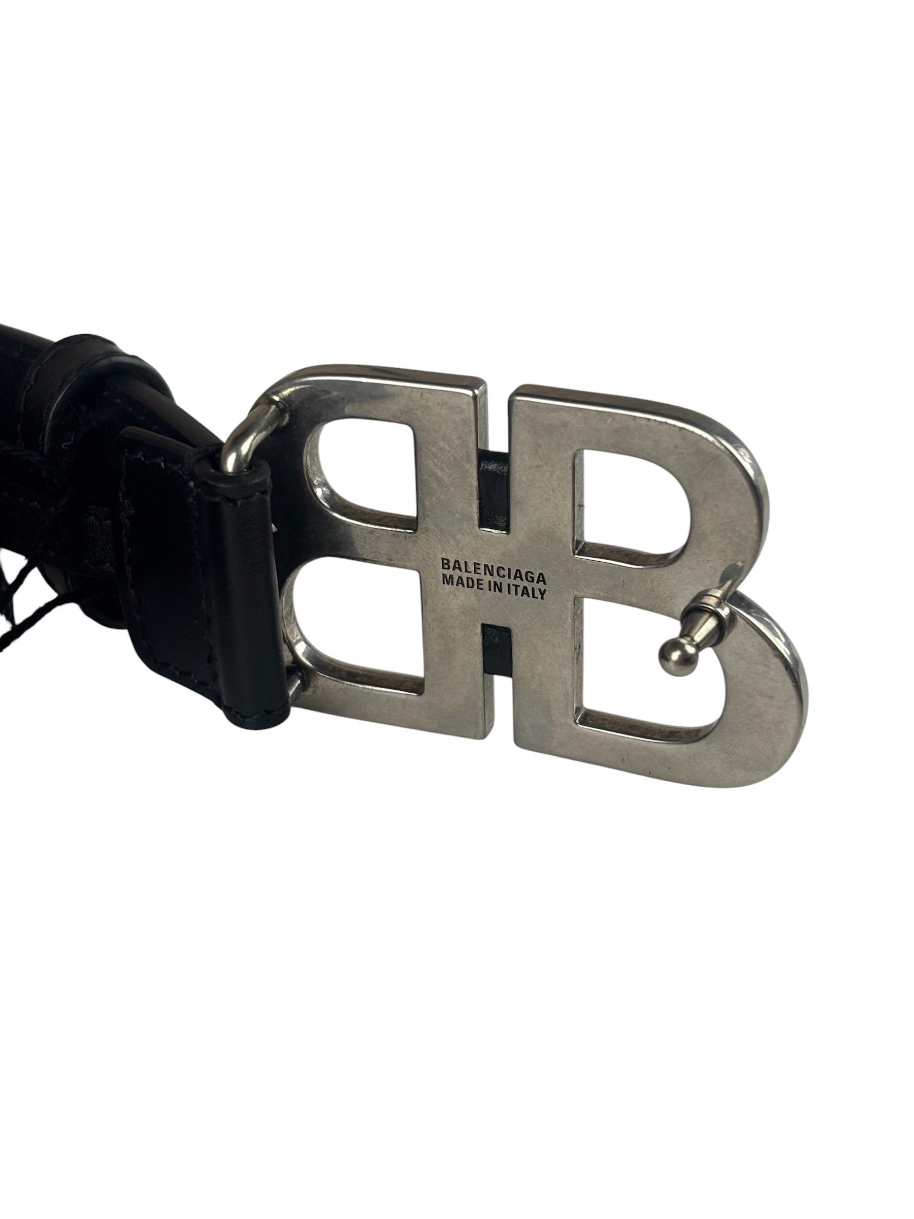 Balenciaga Black Leather BB Buckle Belt