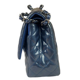 Chanel Perl Glossy Blue Quilted Patent Leather Double Flap Bag 2012