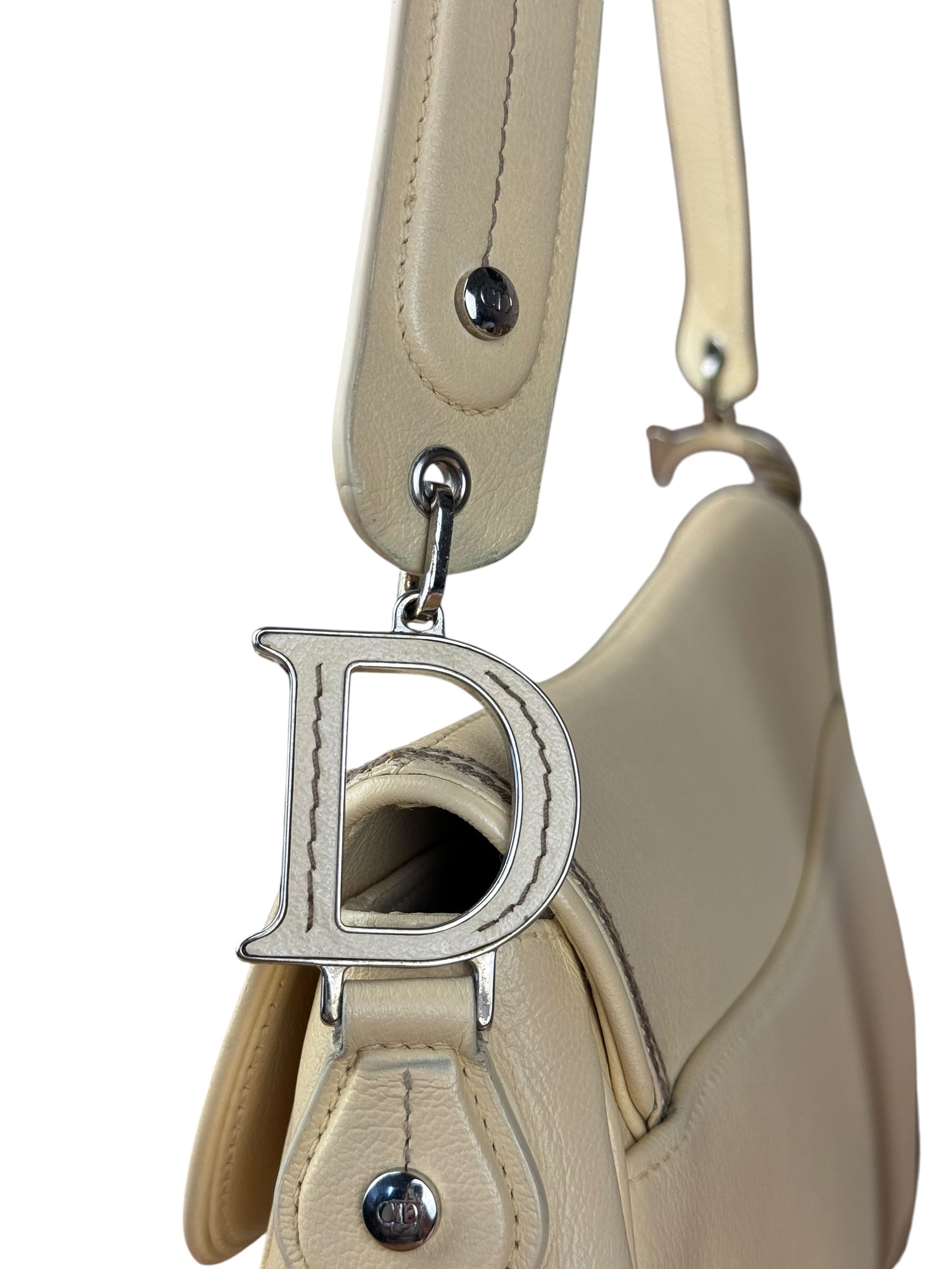 Christian Dior Vintage Beige Leather Stitch Saddlebag