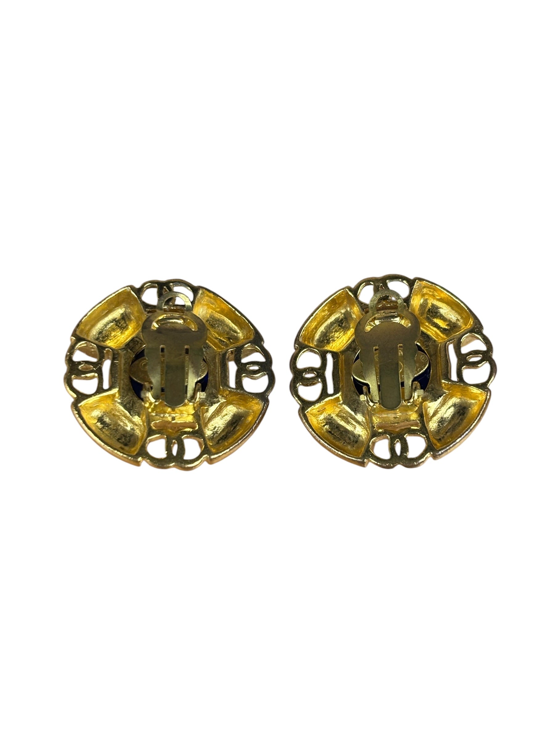 Chanel Vintage Royal Blue Glass Gripoix  Clip-On Earrings
