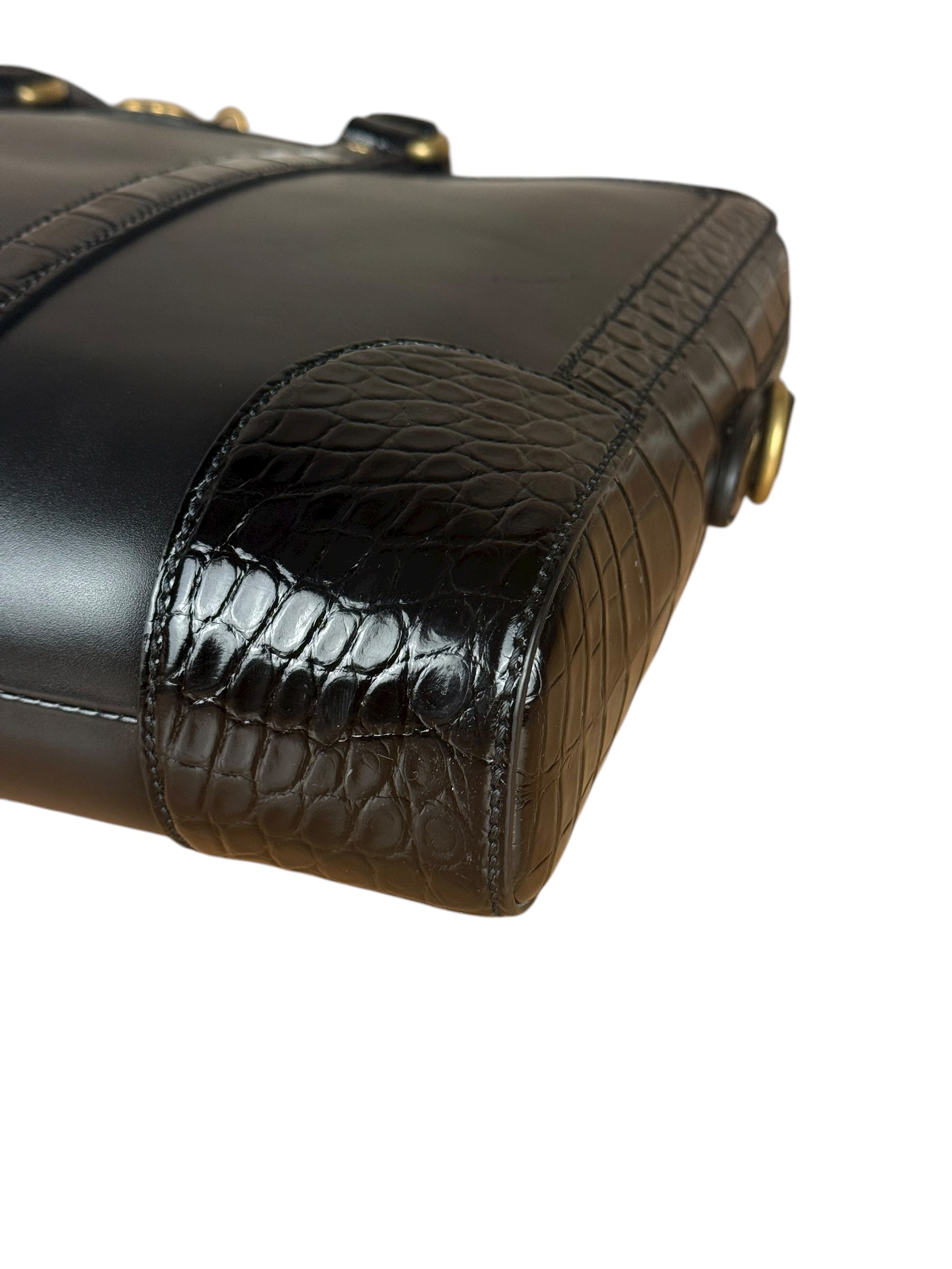 Gucci Croc-Trim Leather Briefcase