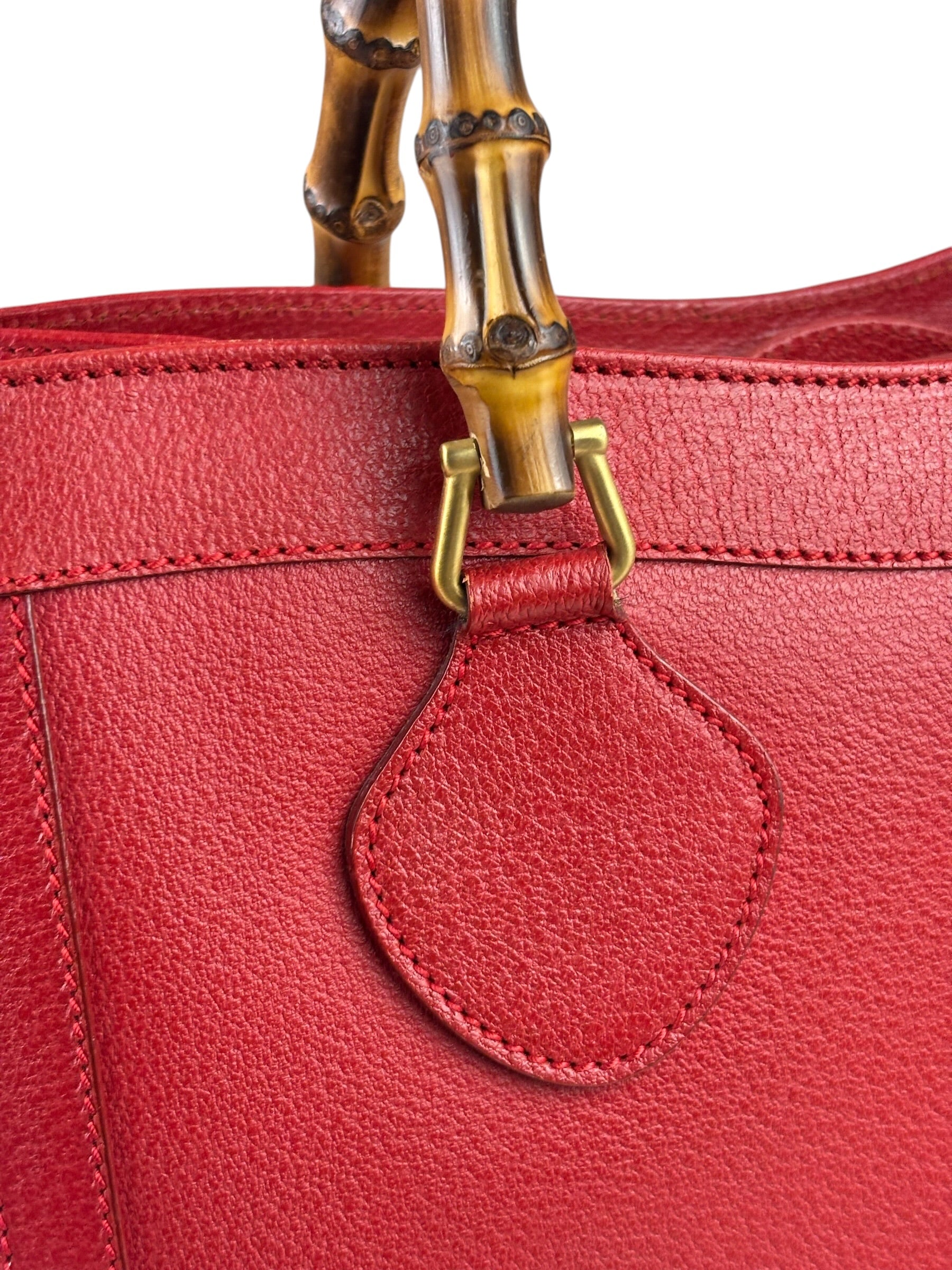 Gucci Red Leather Diana Bamboo Handle Tote