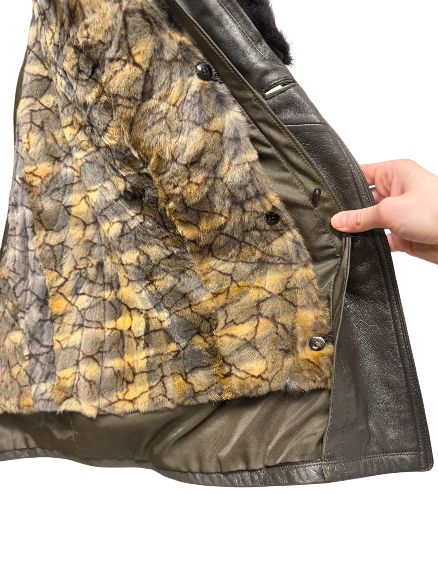 Vintage Grey Fur Lined Leather Blazer Coat