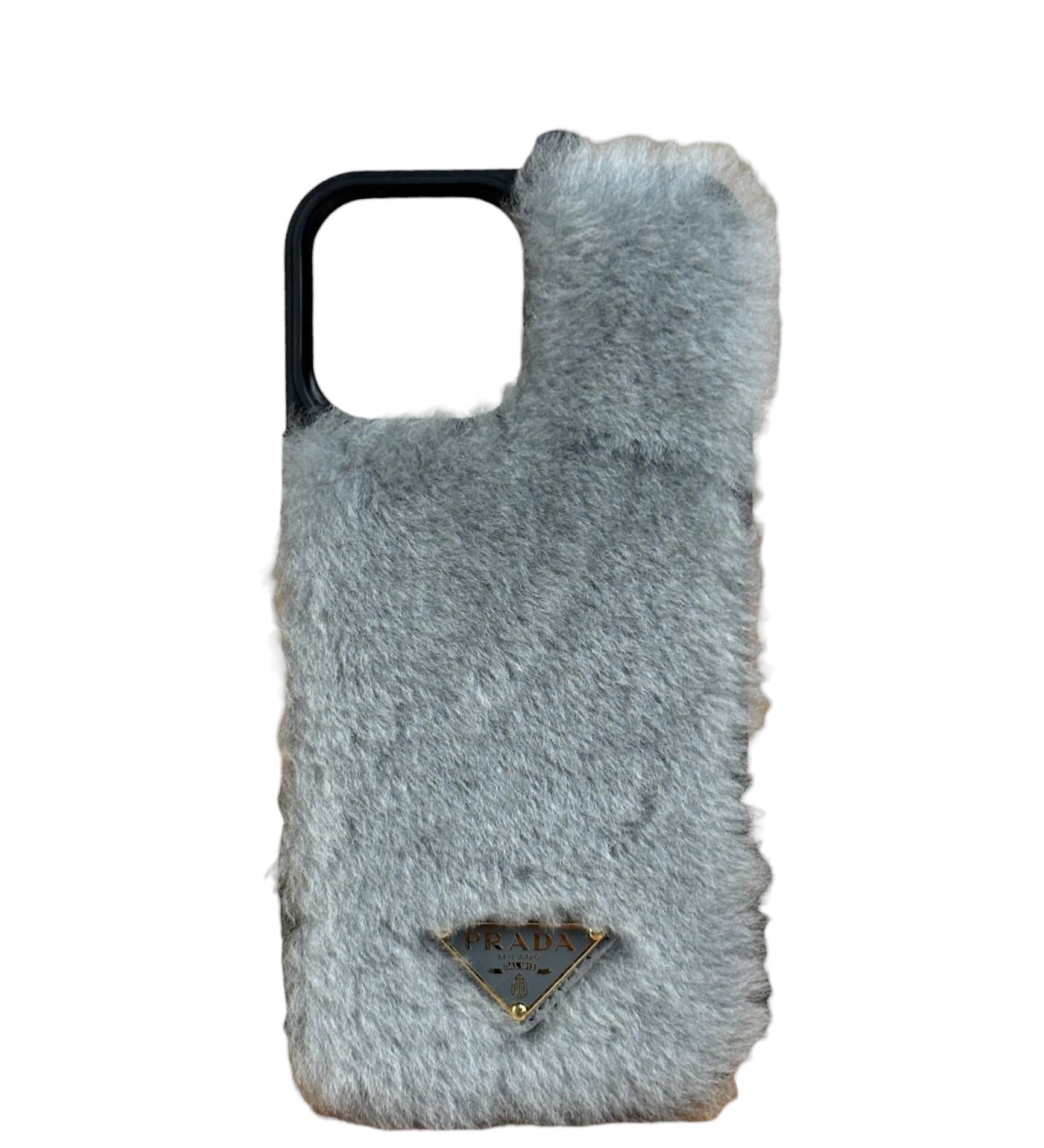 Prada Grey Fur Logo iPhone 16 Case